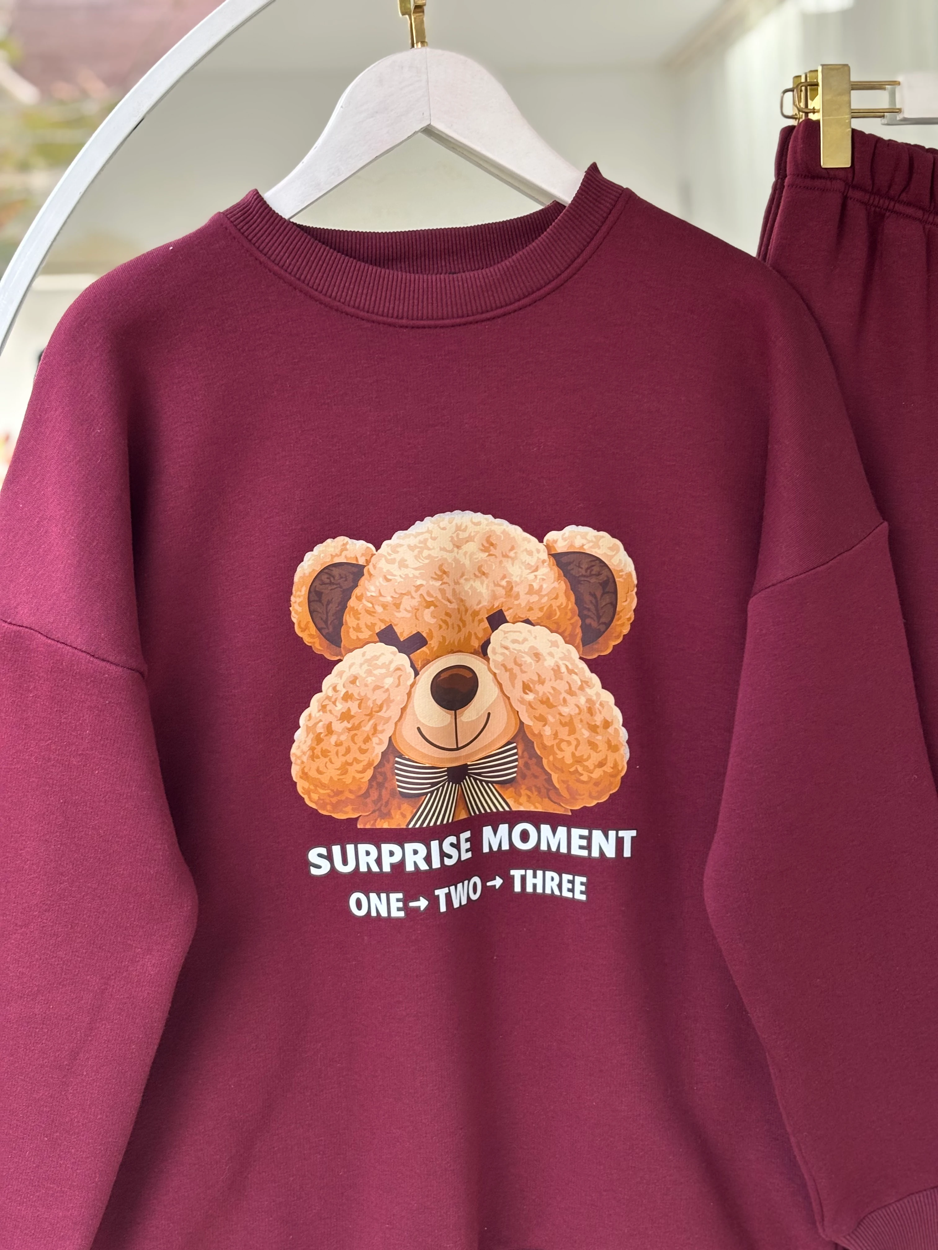 3 İPLİK ŞARDONLU TEDDY TAKIM BORDO 