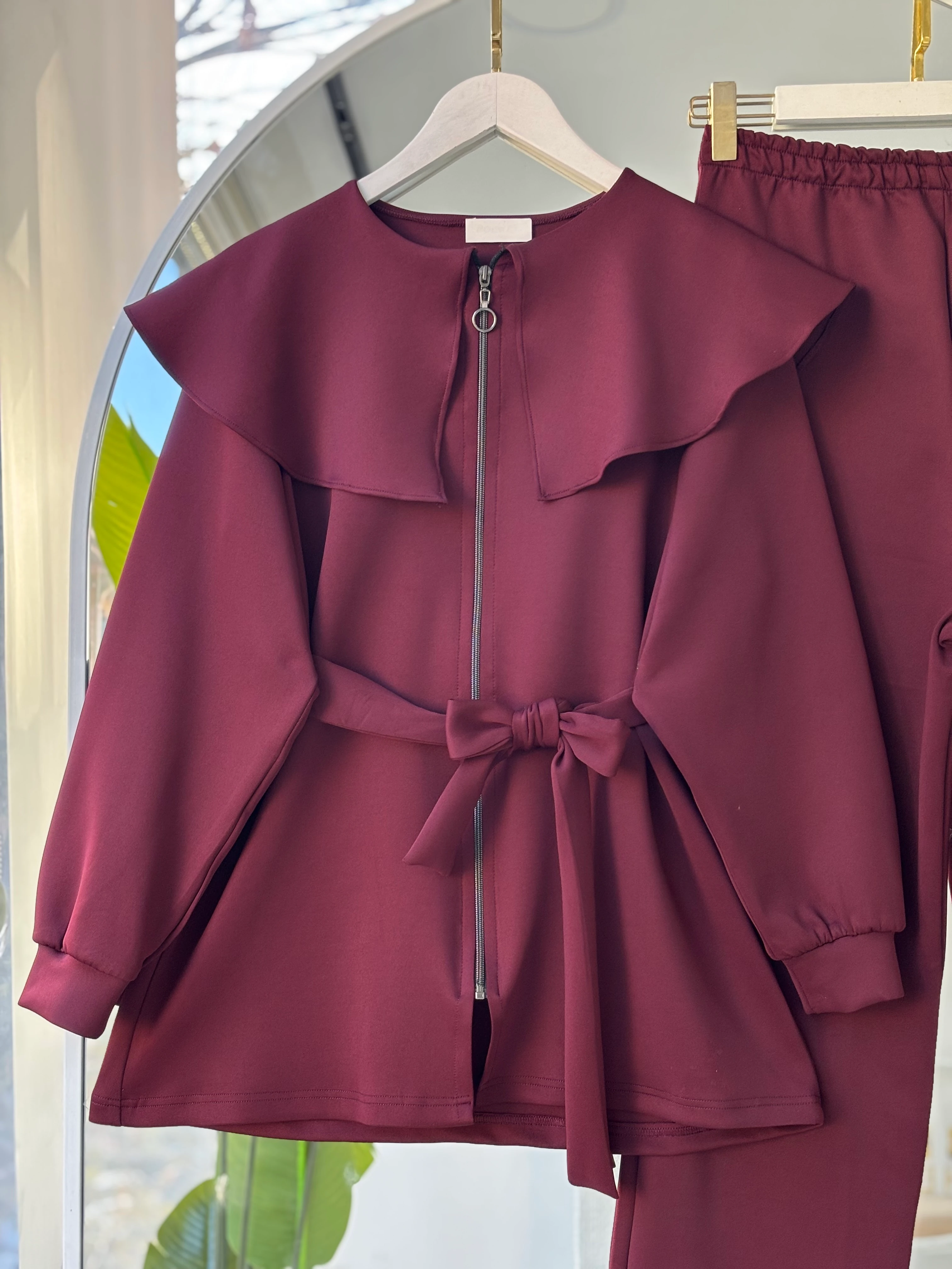 VELURA PELERİN YAKA TAKIM BORDO