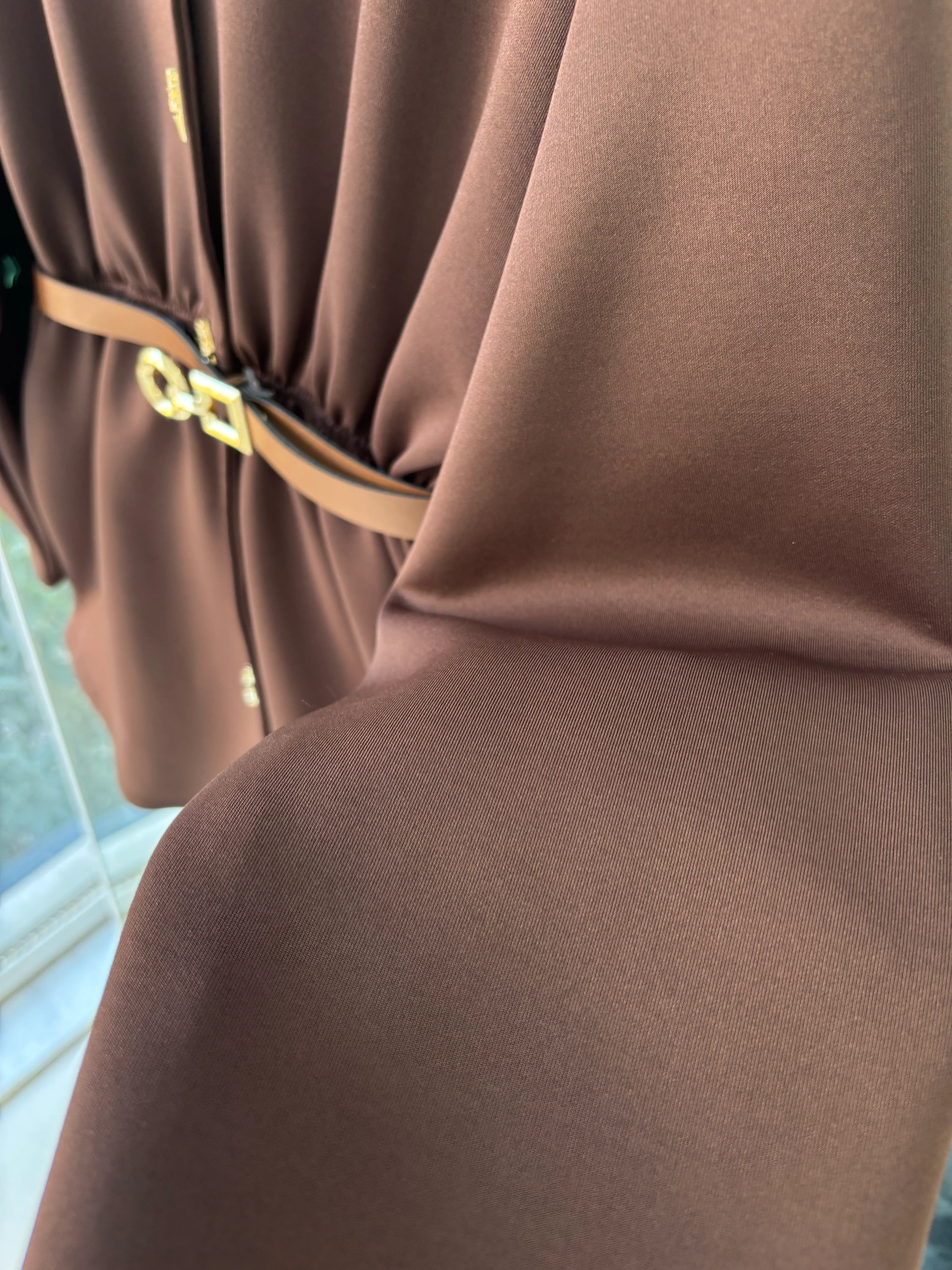 GOLD DÜĞMELİ KEMERLİ SCUBA CEKET KAHVERENGİ 