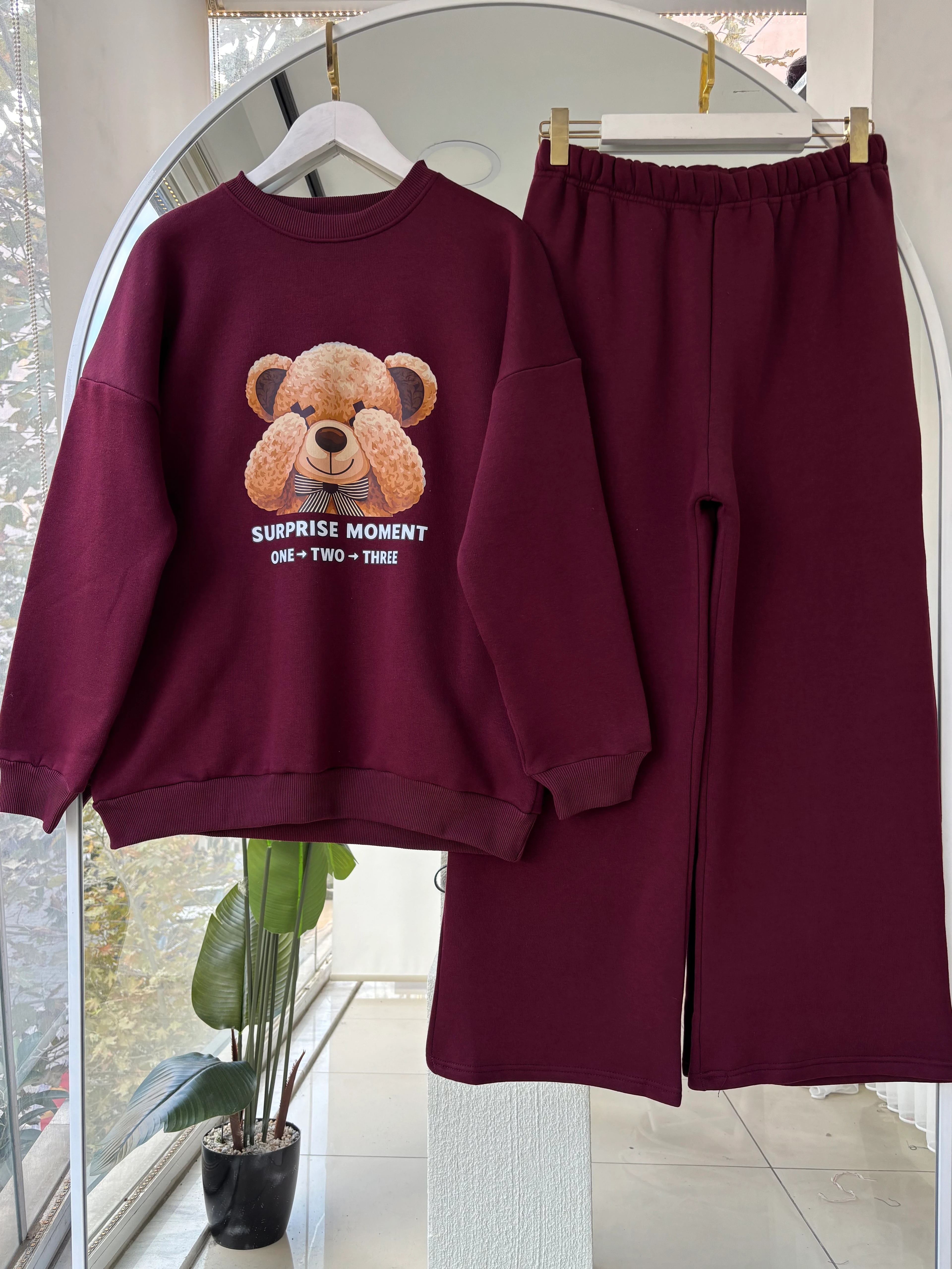 3 İPLİK ŞARDONLU TEDDY TAKIM BORDO 