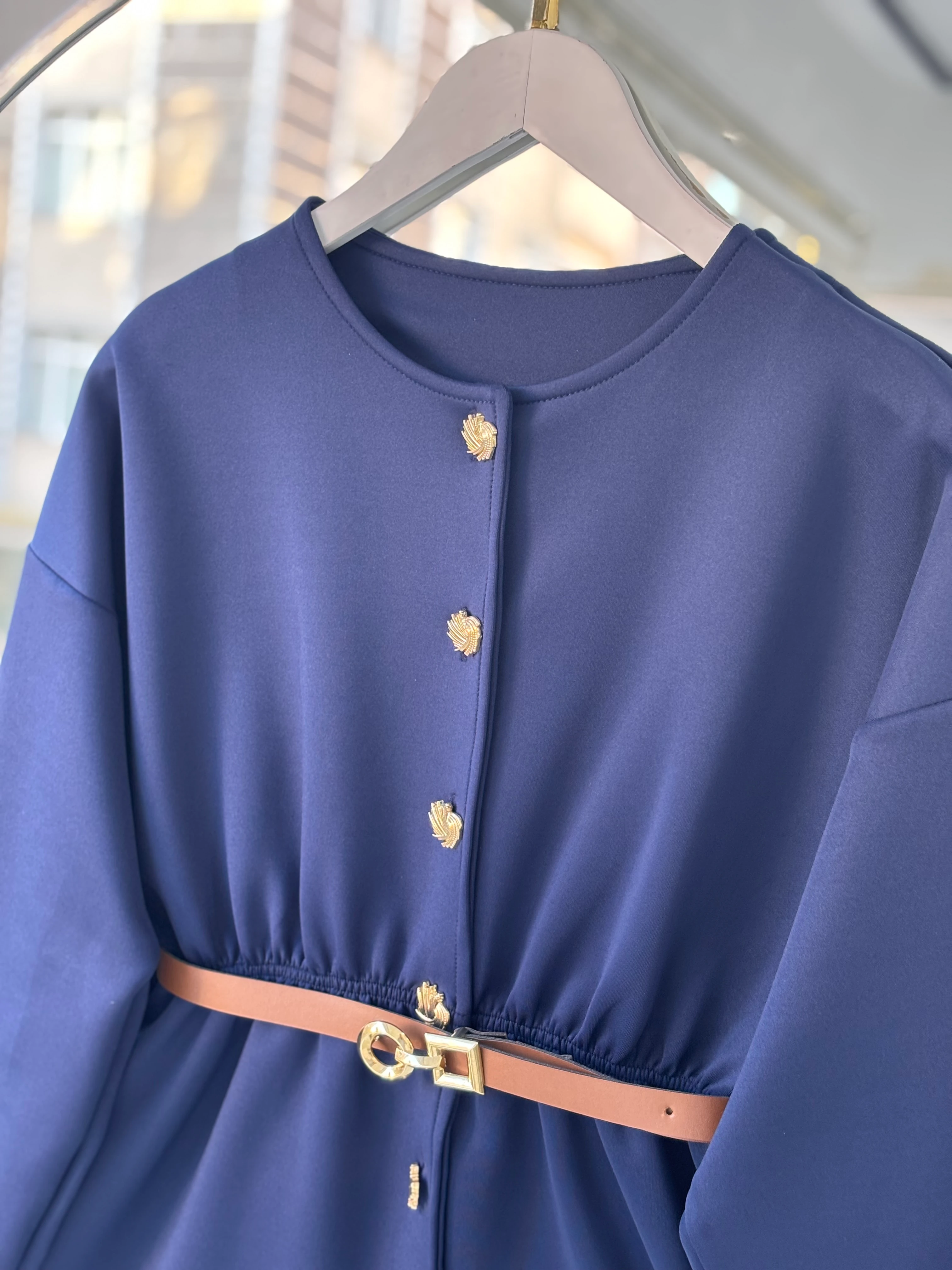 GOLD DÜĞMELİ KEMERLİ SCUBA CEKET LACİVERT