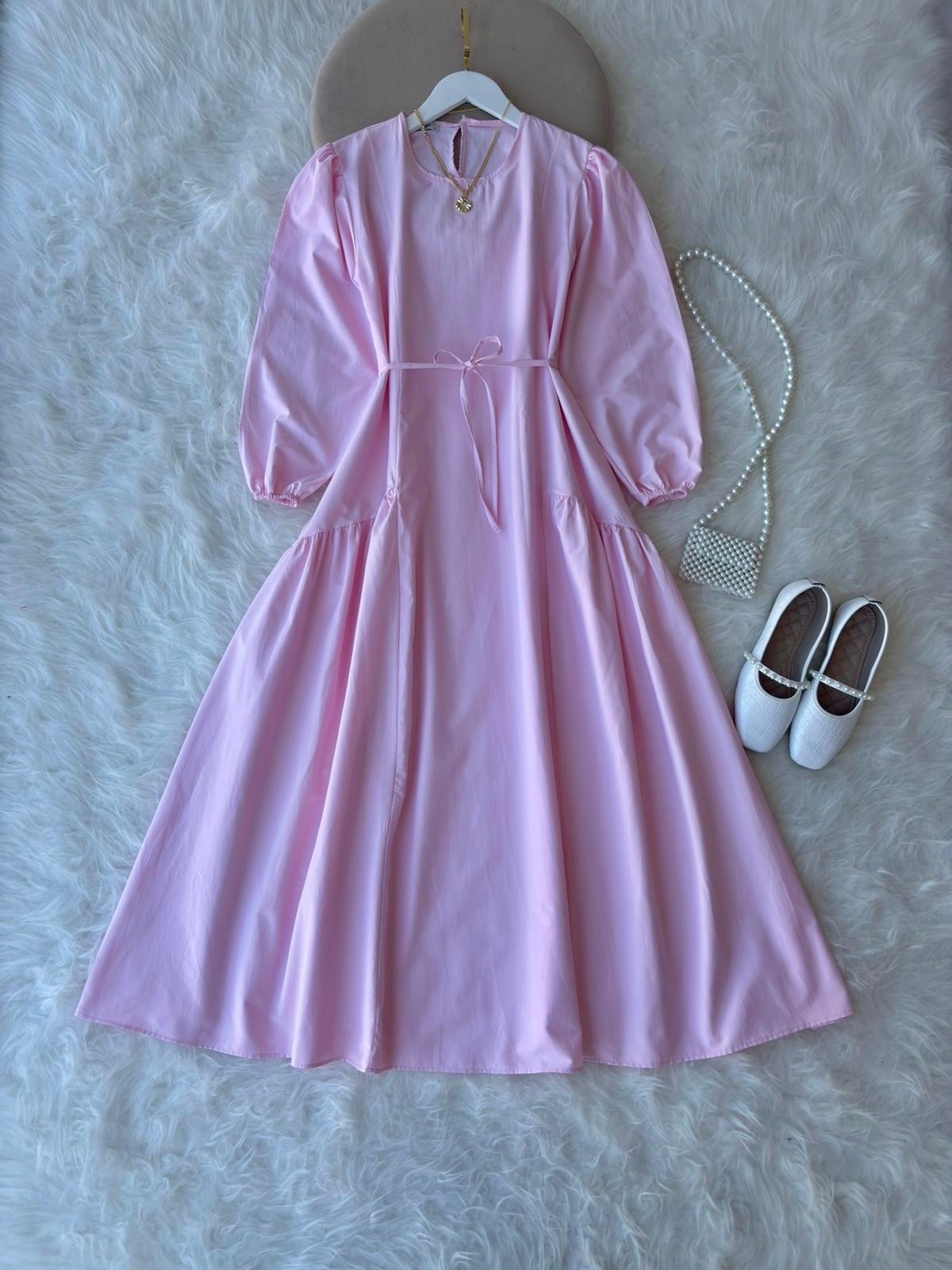 YAN FIRFIR DETAY LUİ ELBİSE PEMBE