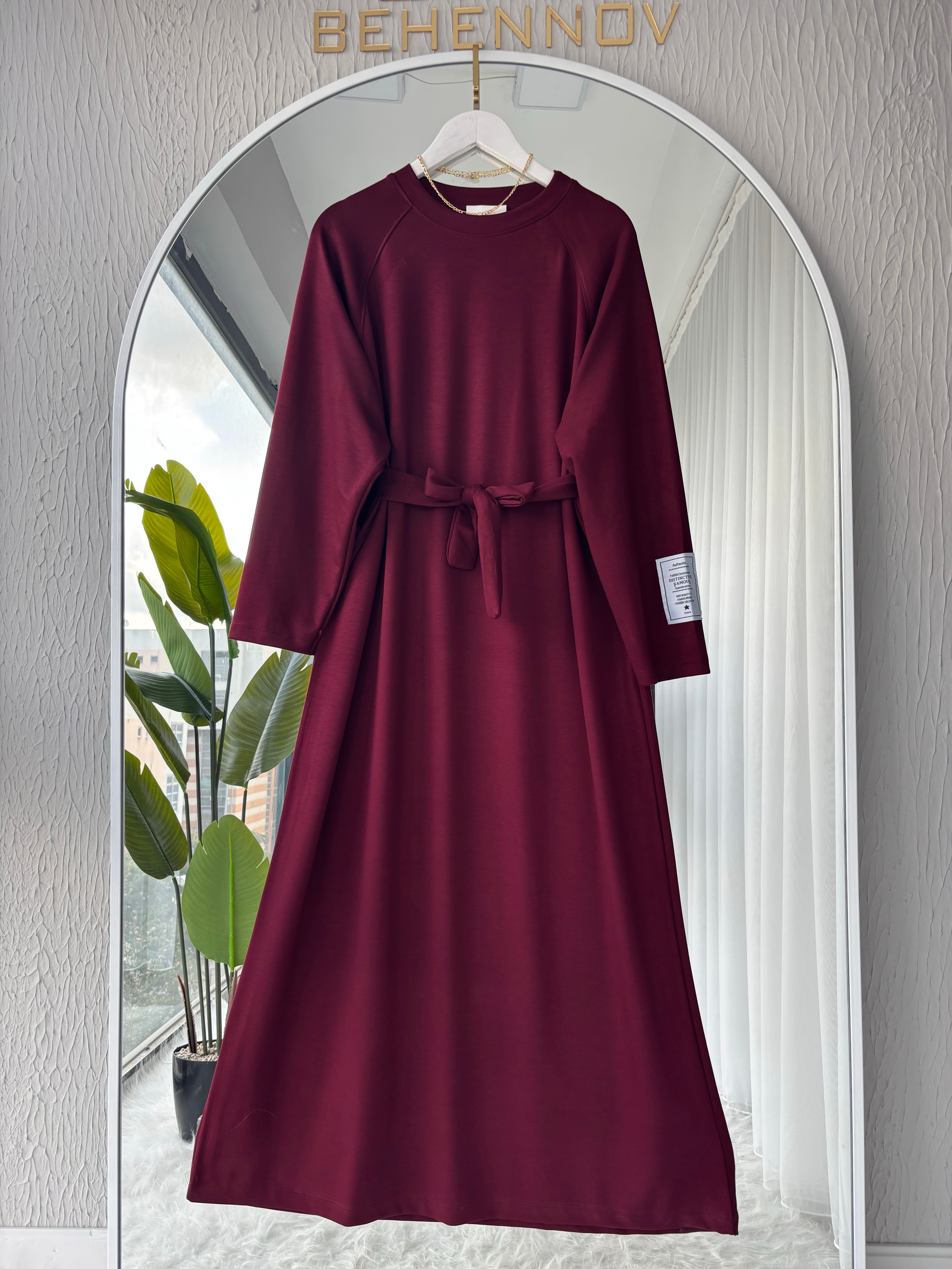 ETİKET DETAY OYS ELBİSE -BORDO