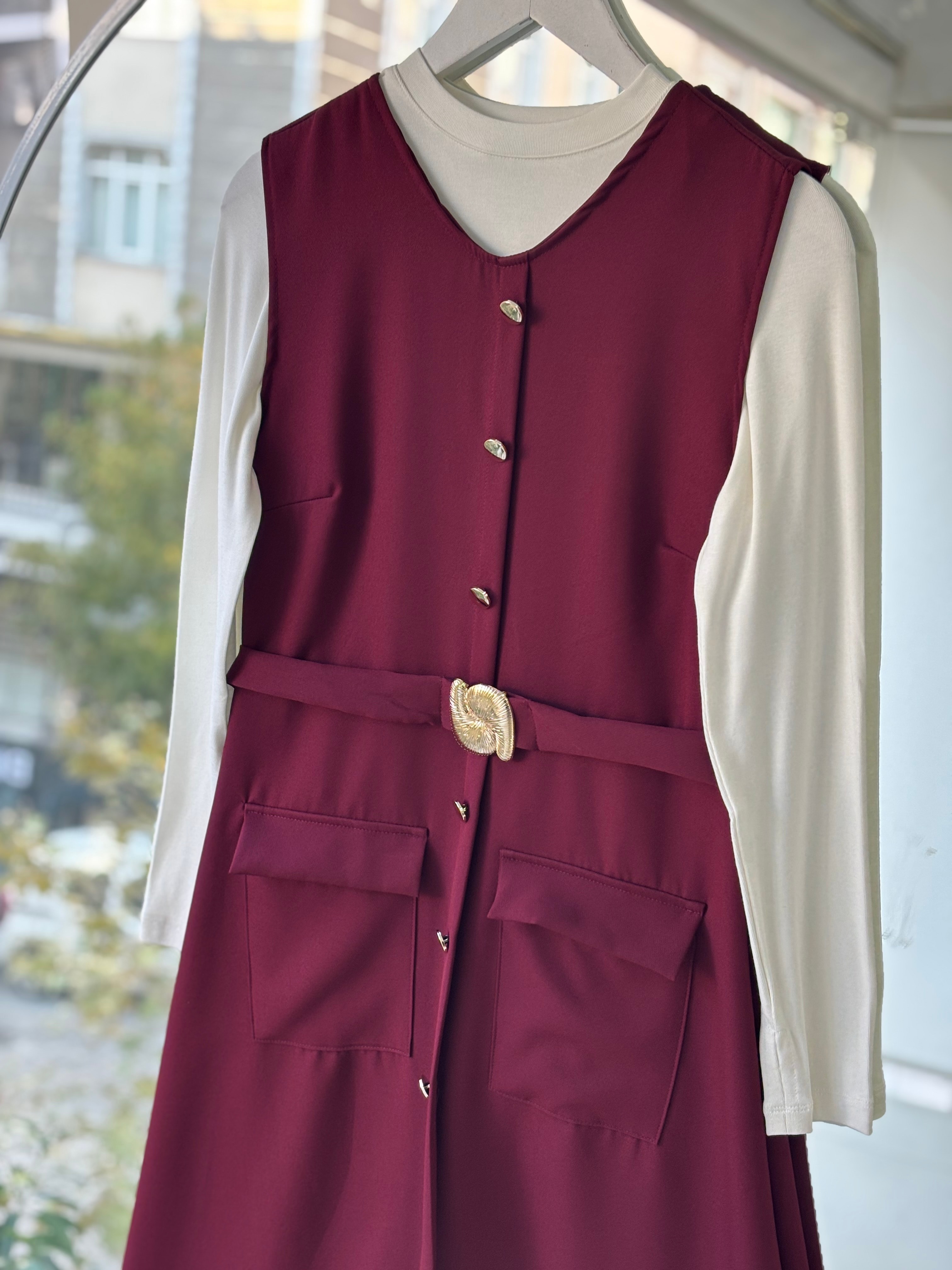GOLD KEMER AKSESUARLI JİLE -BORDO