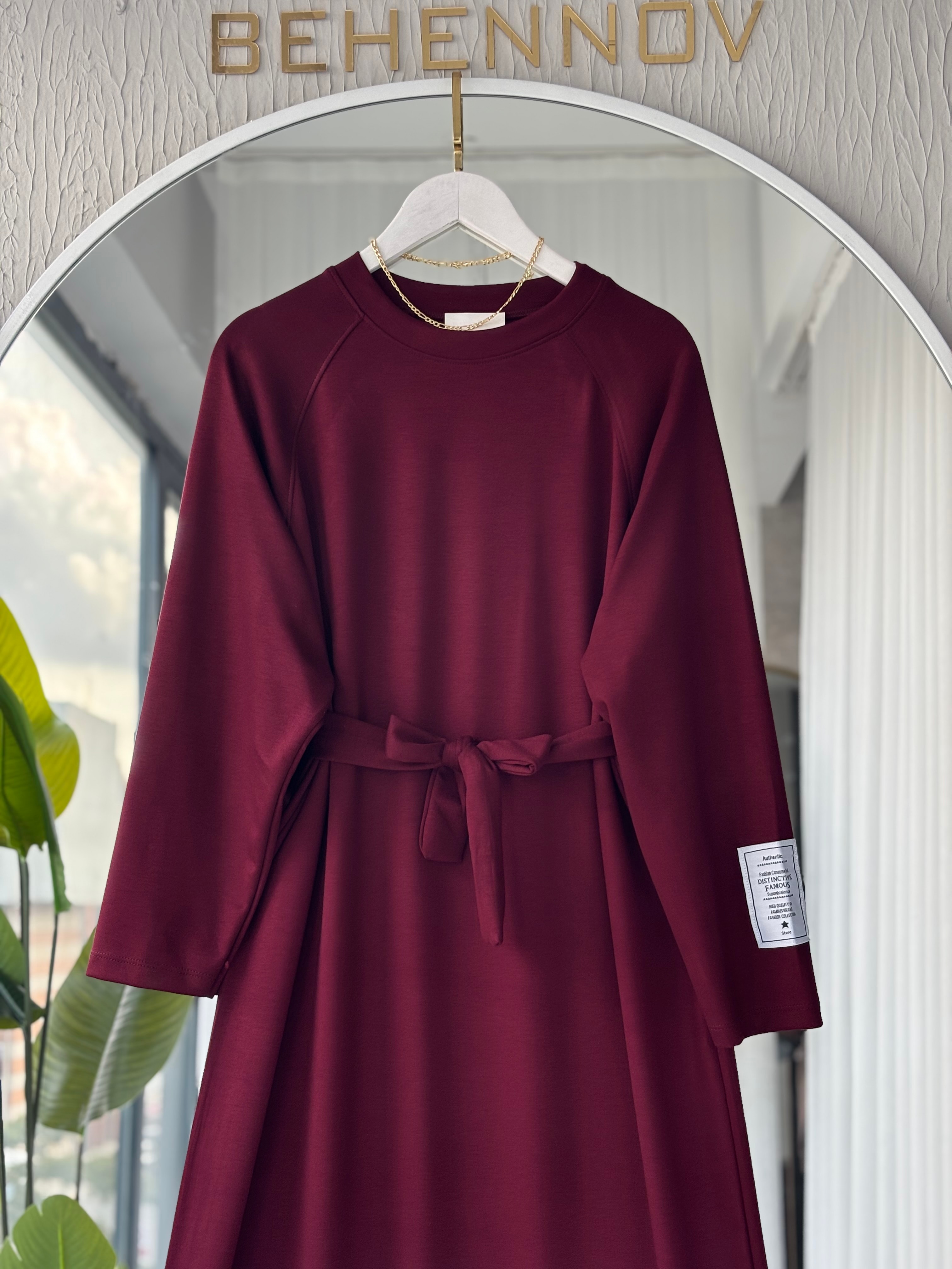 ETİKET DETAY OYS ELBİSE -BORDO