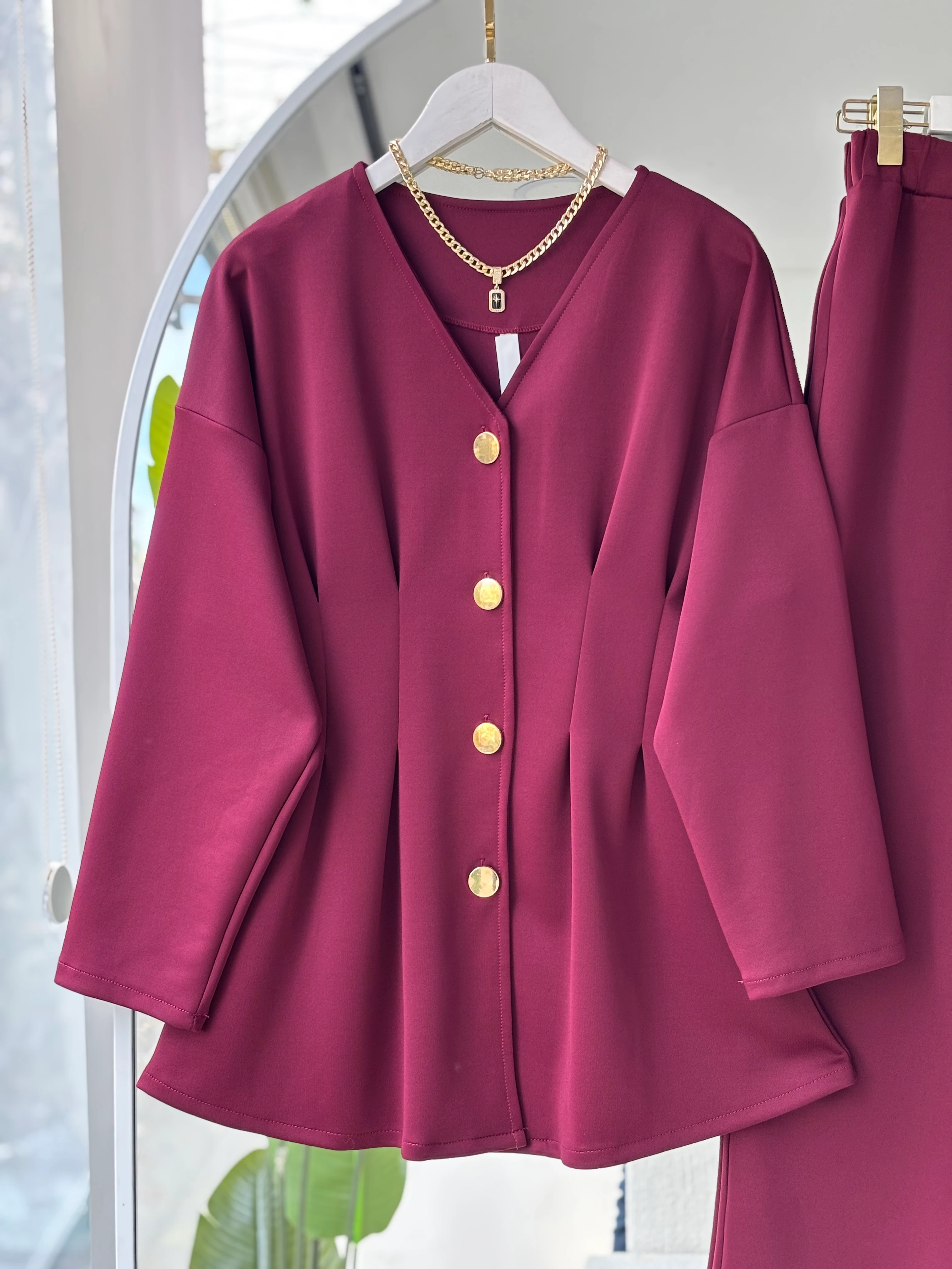 MEVA PENSLİ GOLD DÜĞMELİ TAKIM - BORDO