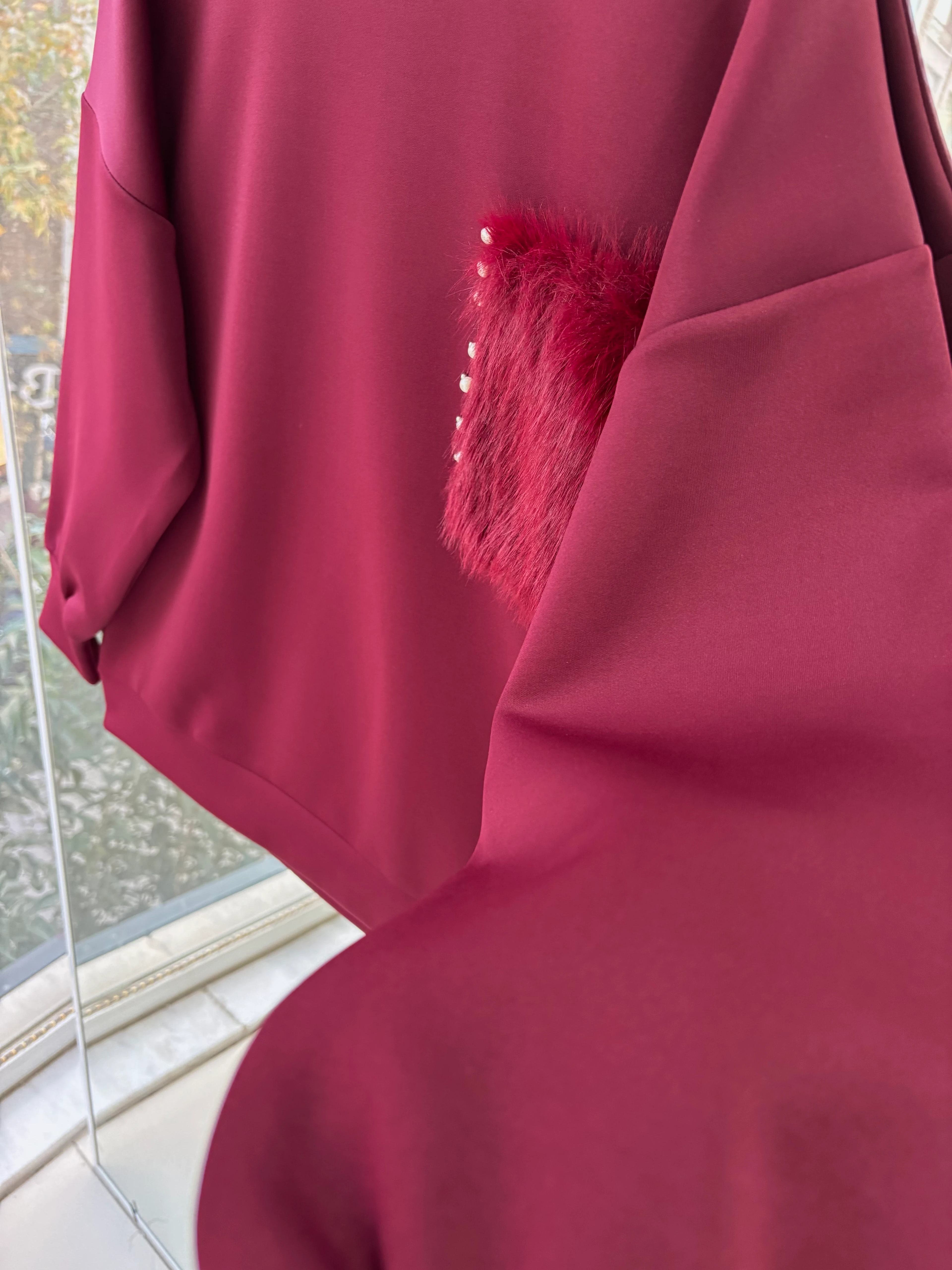 KÜRK VE TAŞ DETAYLI SCUBA SELENA SWEAT BORDO