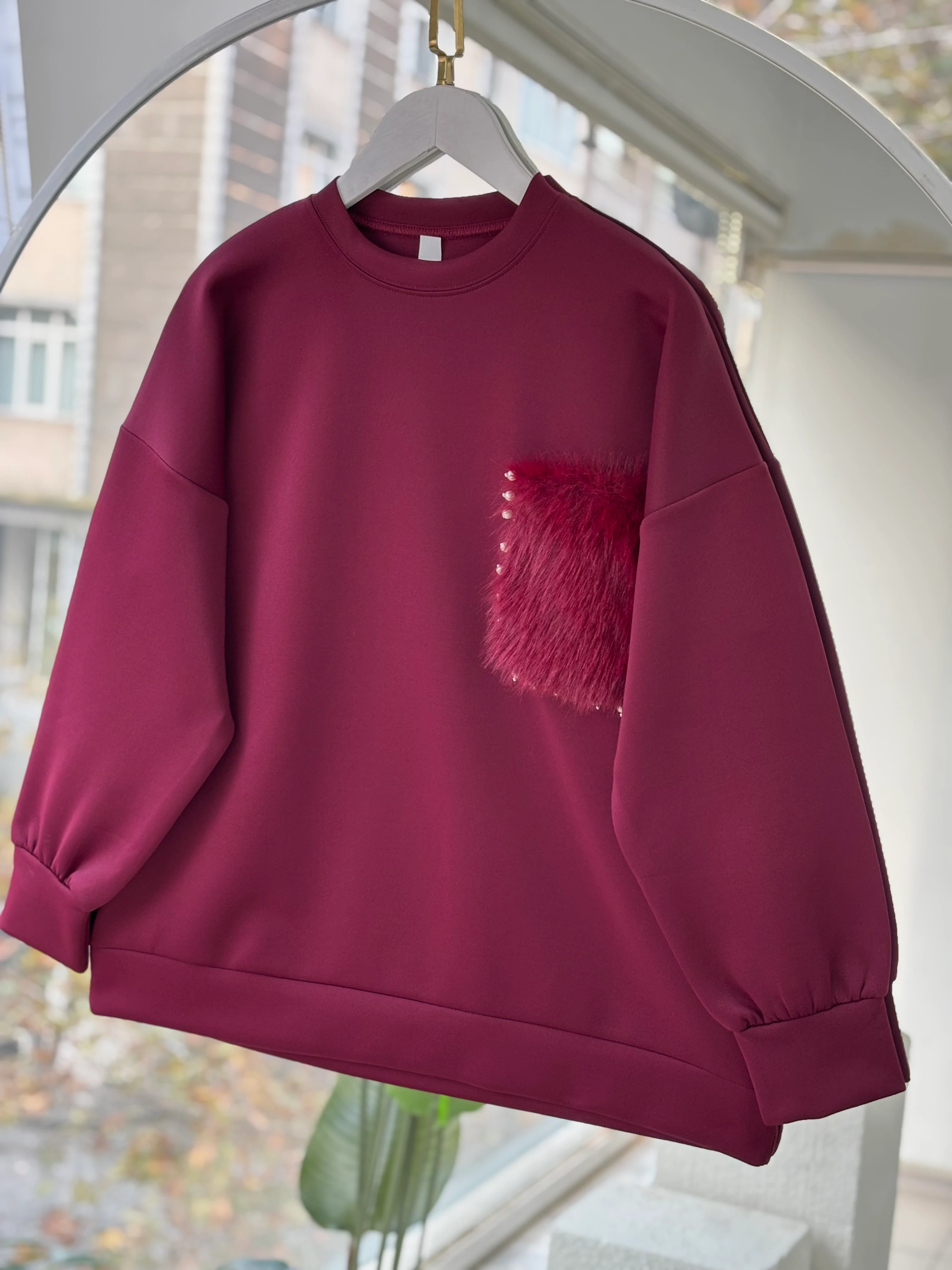 KÜRK VE TAŞ DETAYLI SCUBA SELENA SWEAT BORDO