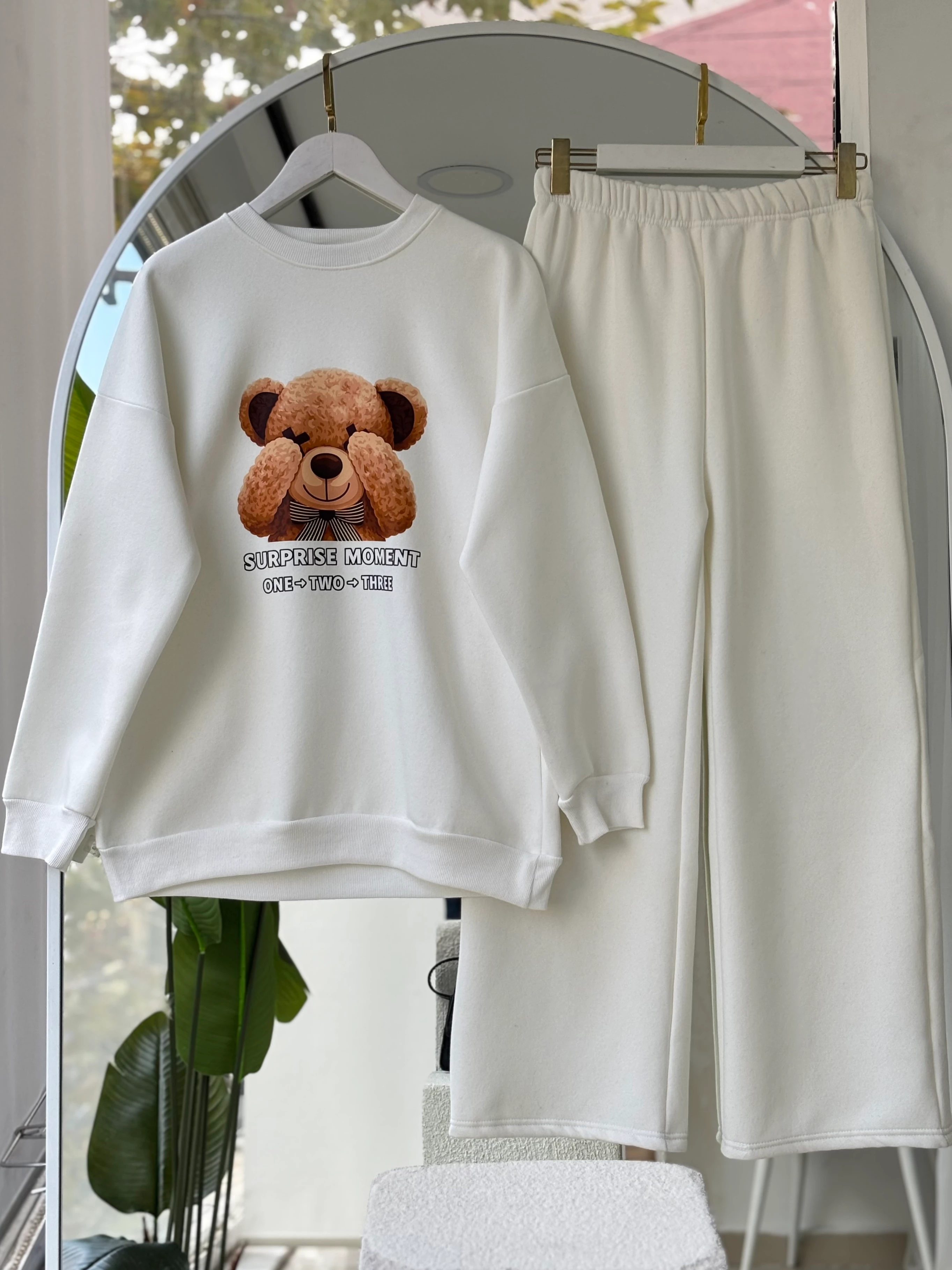 3 İPLİK ŞARDONLU TEDDY TAKIM BEYAZ