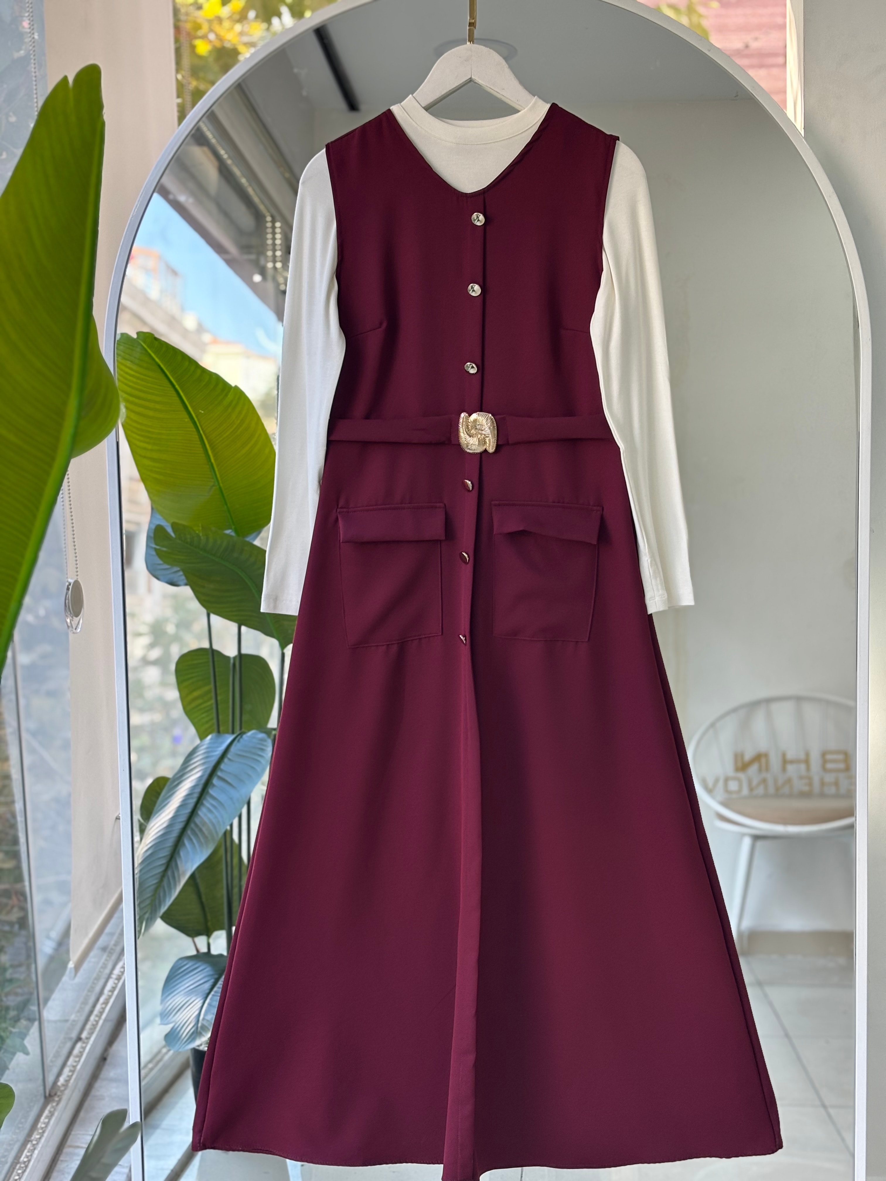 GOLD KEMER AKSESUARLI JİLE -BORDO