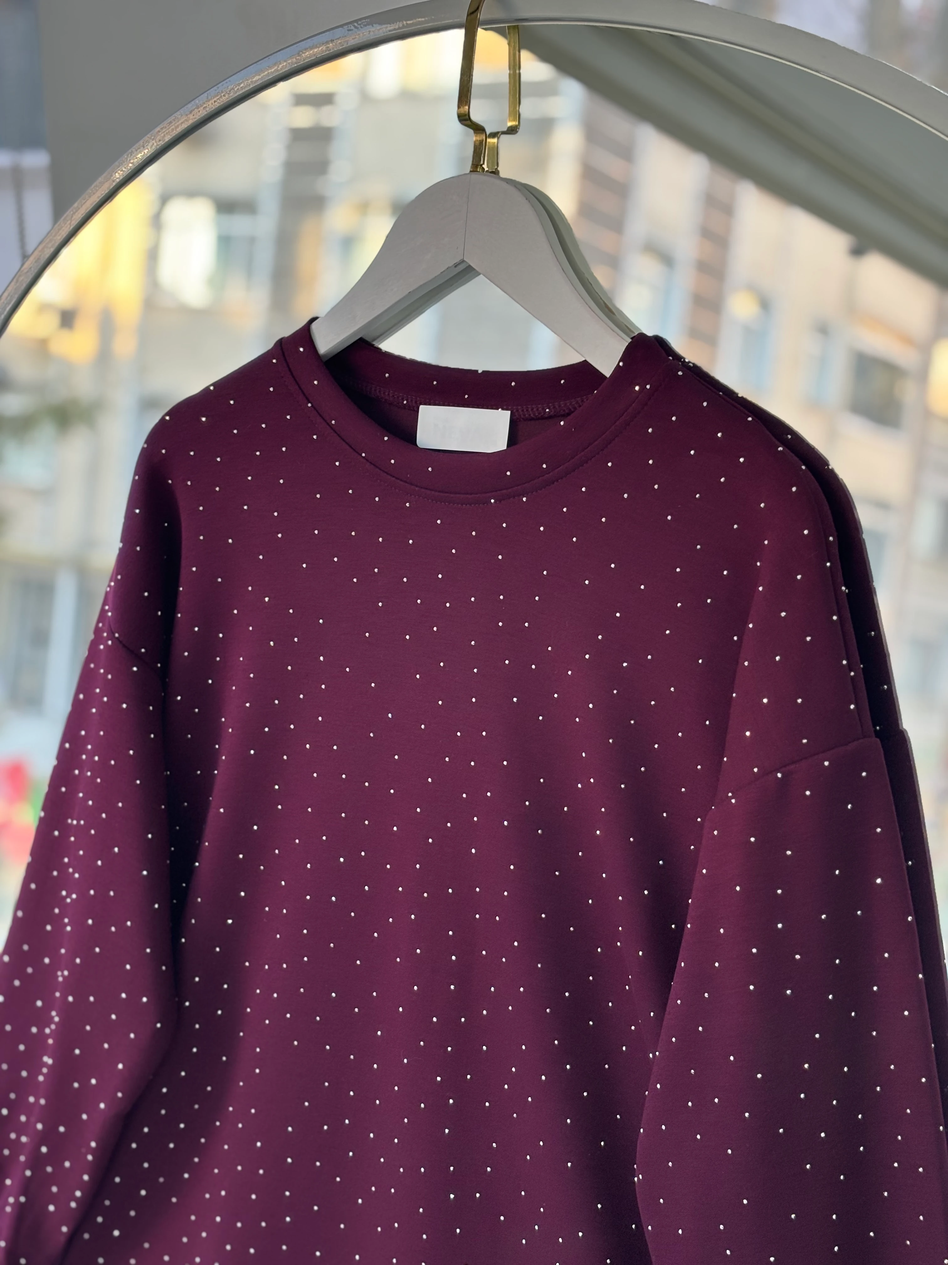 ARKA ÖN TAŞLI PİLİSELİ SWEAT BORDO