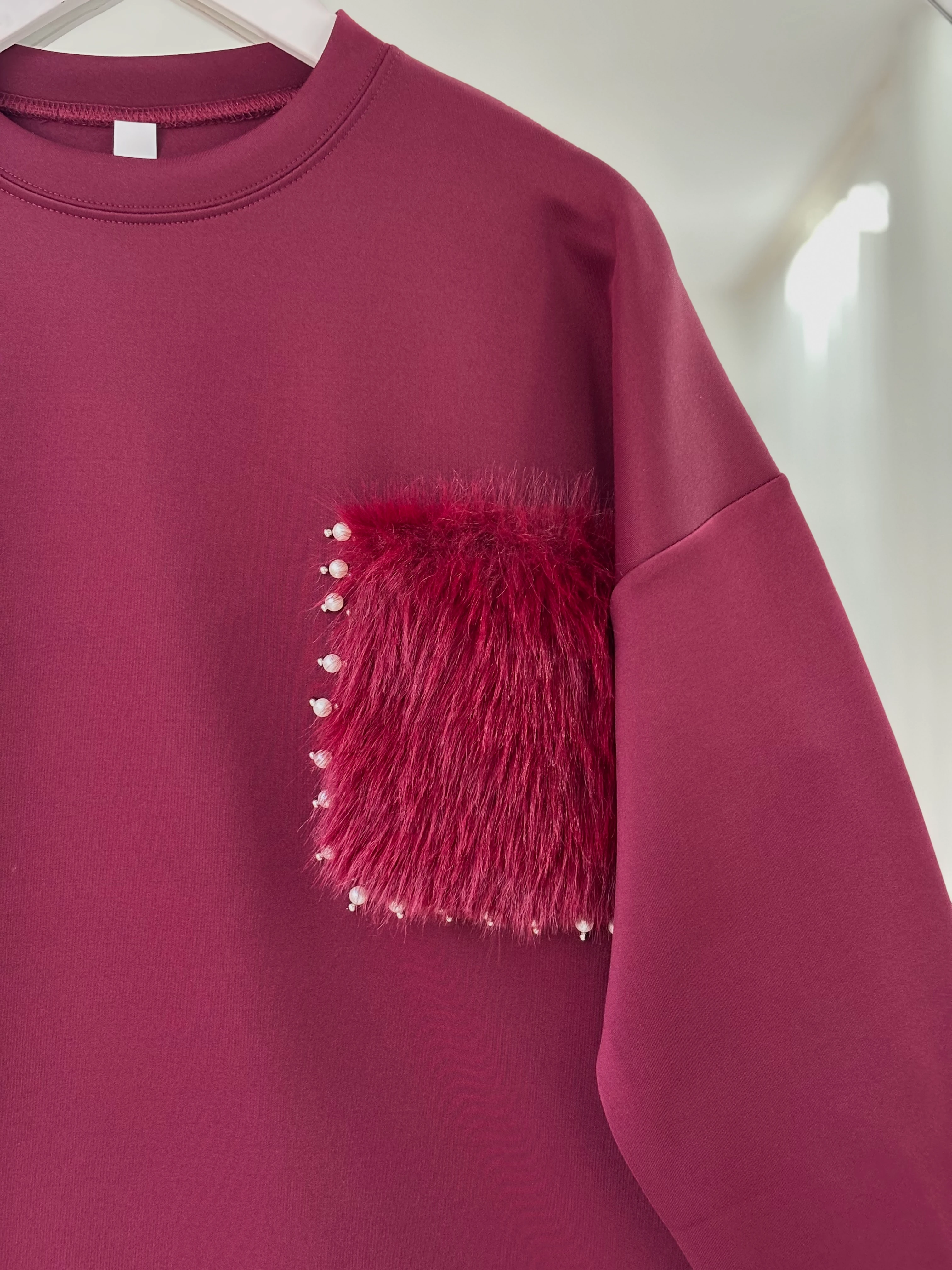 KÜRK VE TAŞ DETAYLI SCUBA SELENA SWEAT BORDO