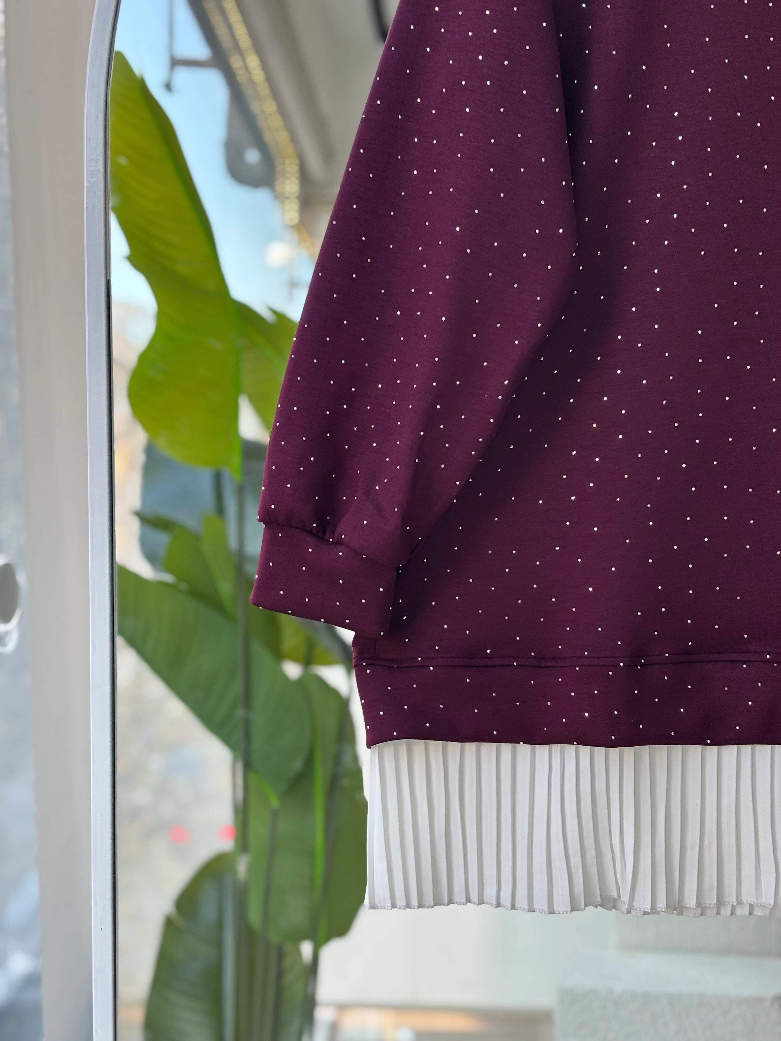 ARKA ÖN TAŞLI PİLİSELİ SWEAT BORDO