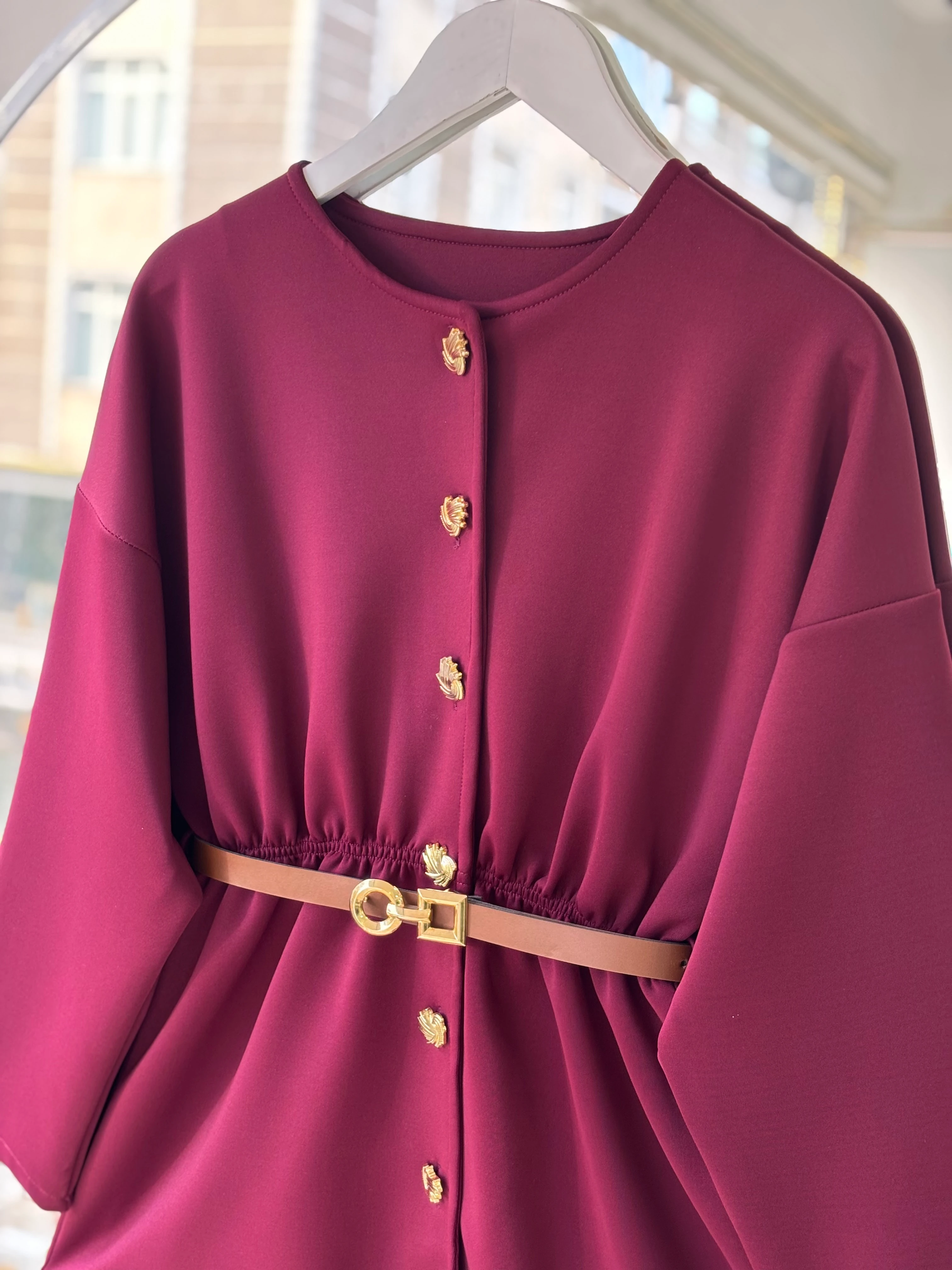 GOLD DÜĞMELİ KEMERLİ SCUBA CEKET BORDO 