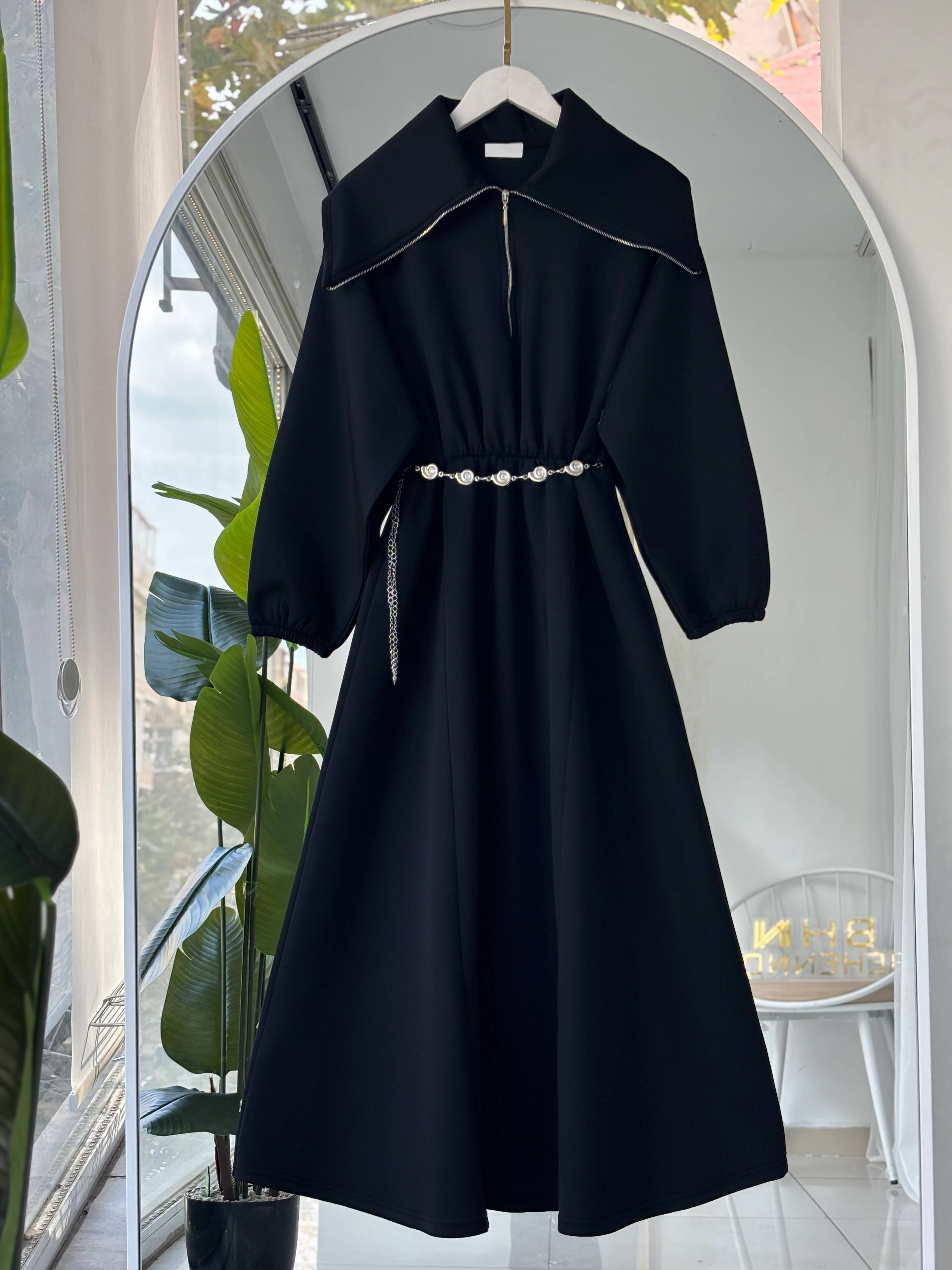 KEMER HEDİYELİ SCUBA VENDİ ELBİSE-SİYAH