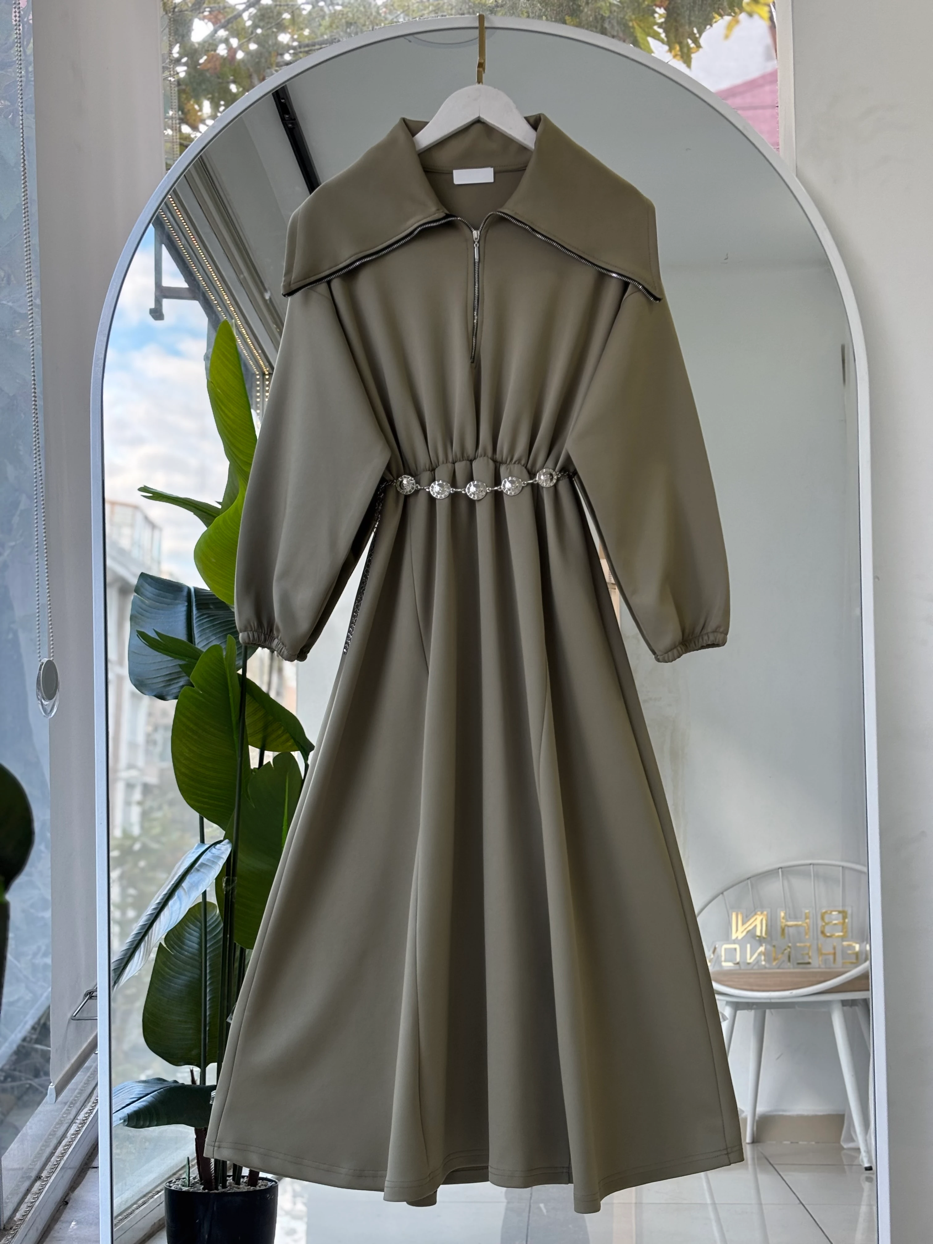 KEMER HEDİYELİ SCUBA VENDİ ELBİSE-YEŞİL