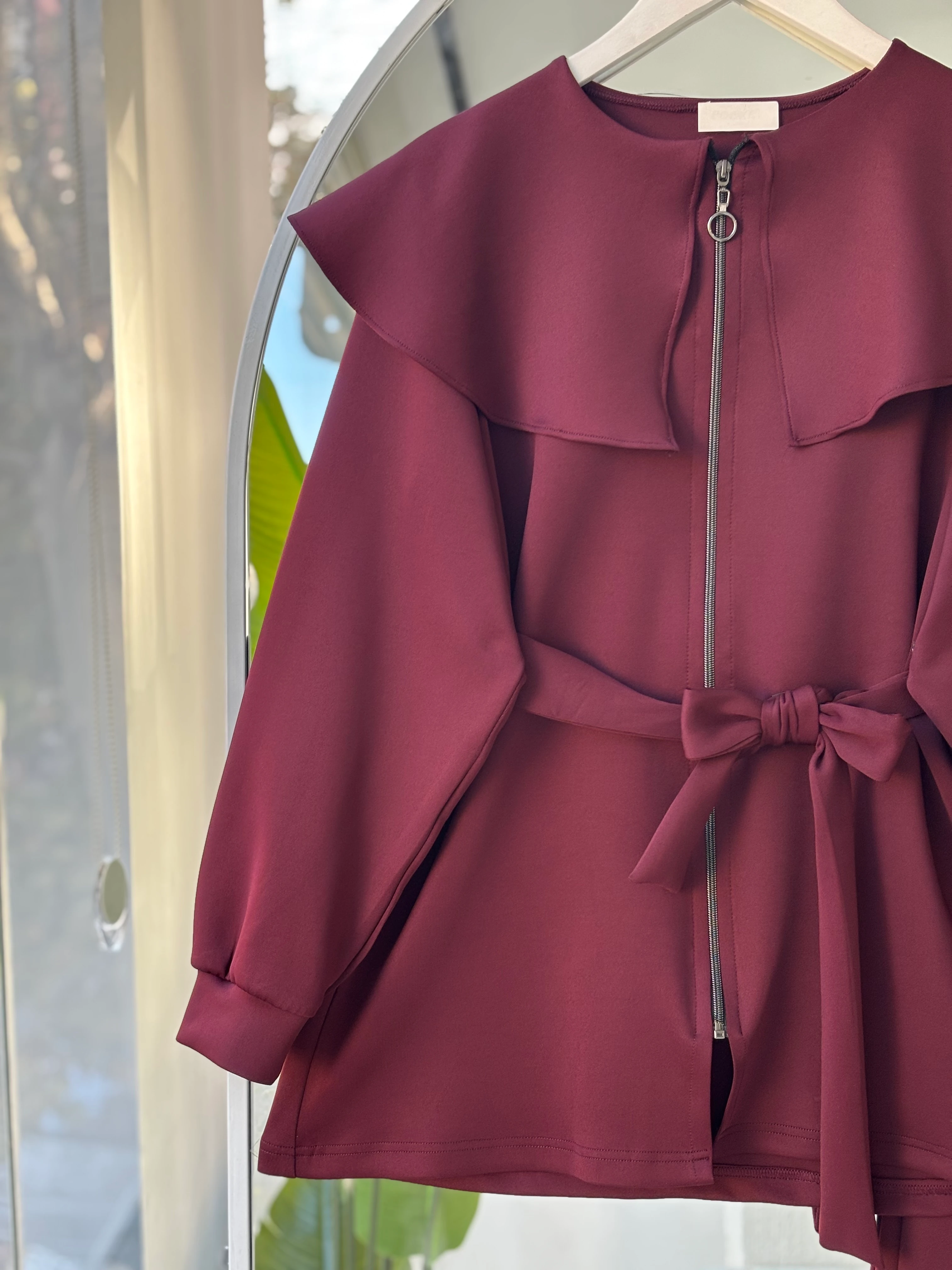 VELURA PELERİN YAKA TAKIM BORDO