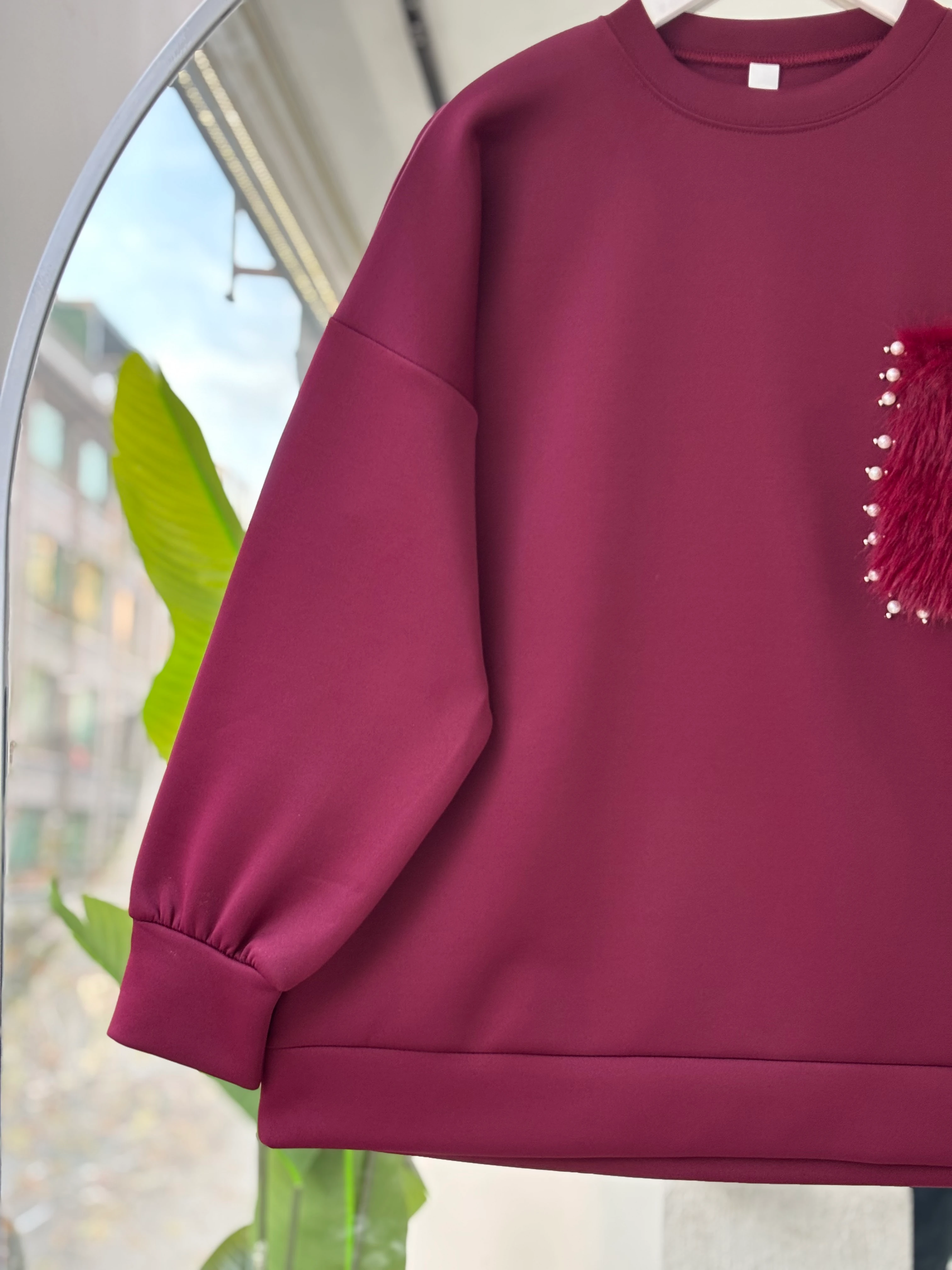 KÜRK VE TAŞ DETAYLI SCUBA SELENA SWEAT BORDO