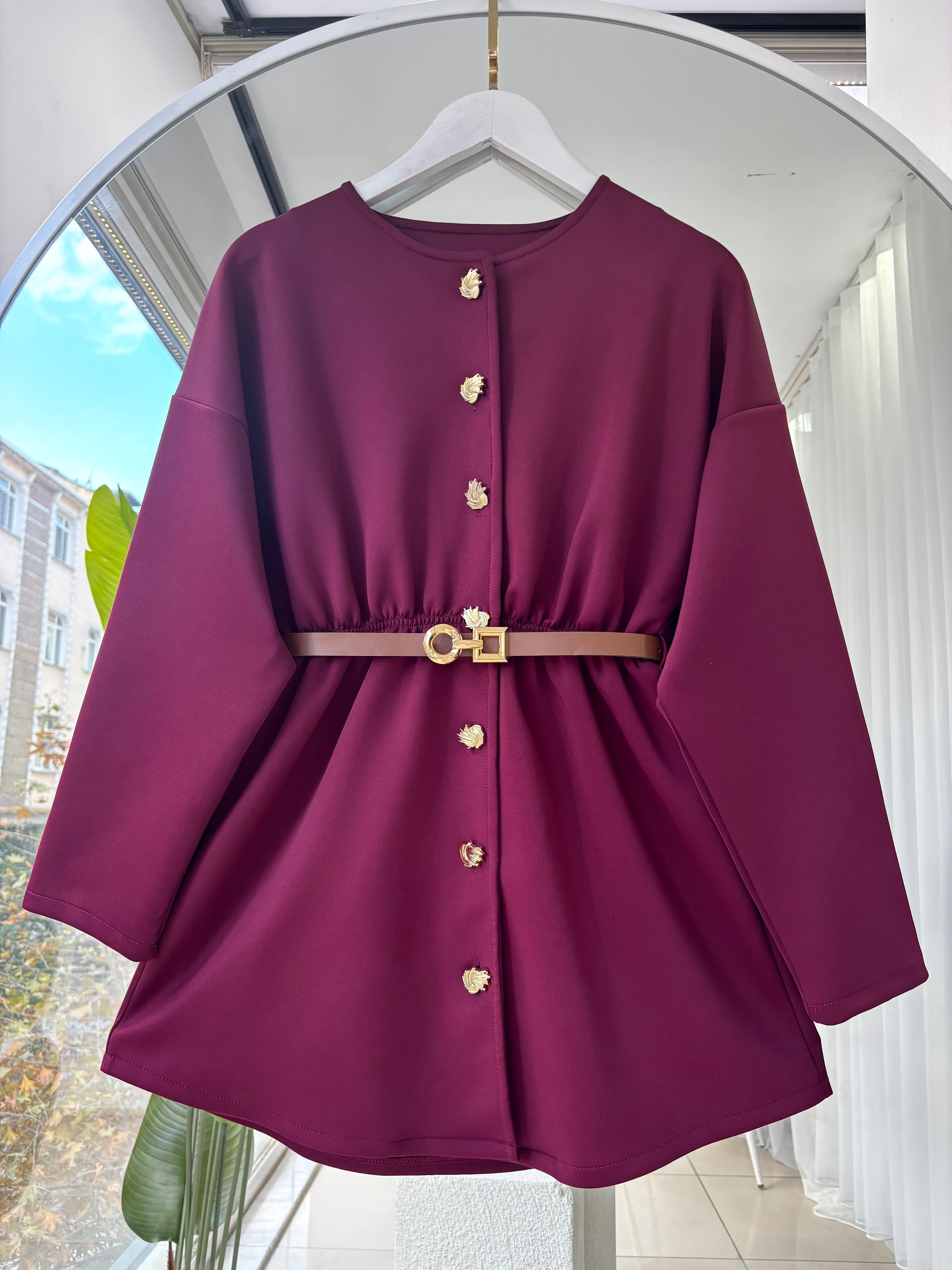 GOLD DÜĞMELİ KEMERLİ SCUBA CEKET BORDO 