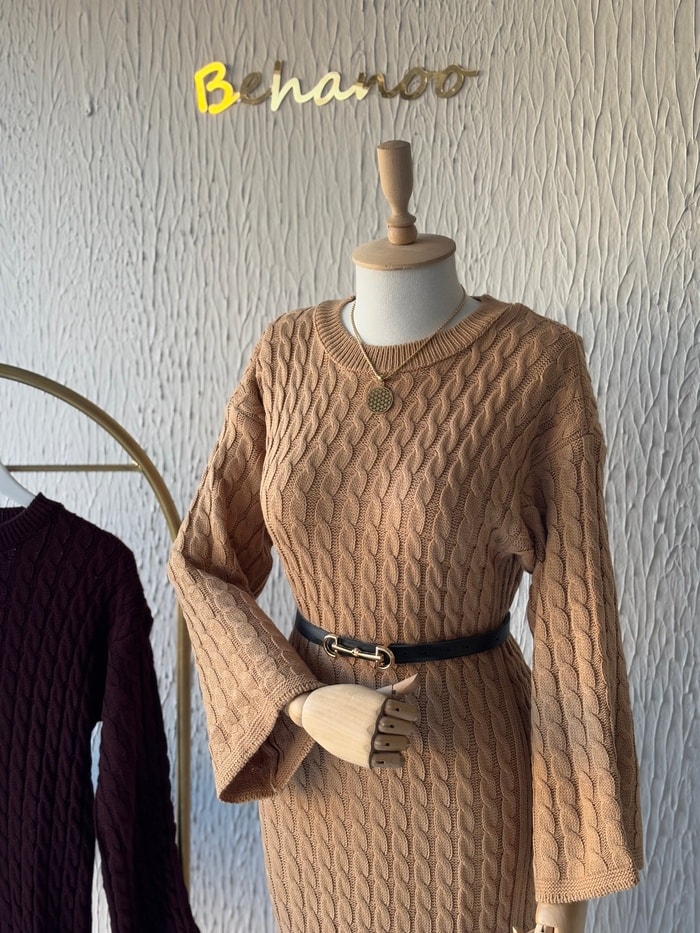 ÖRGÜ TRİKO ELBİSE CAMEL