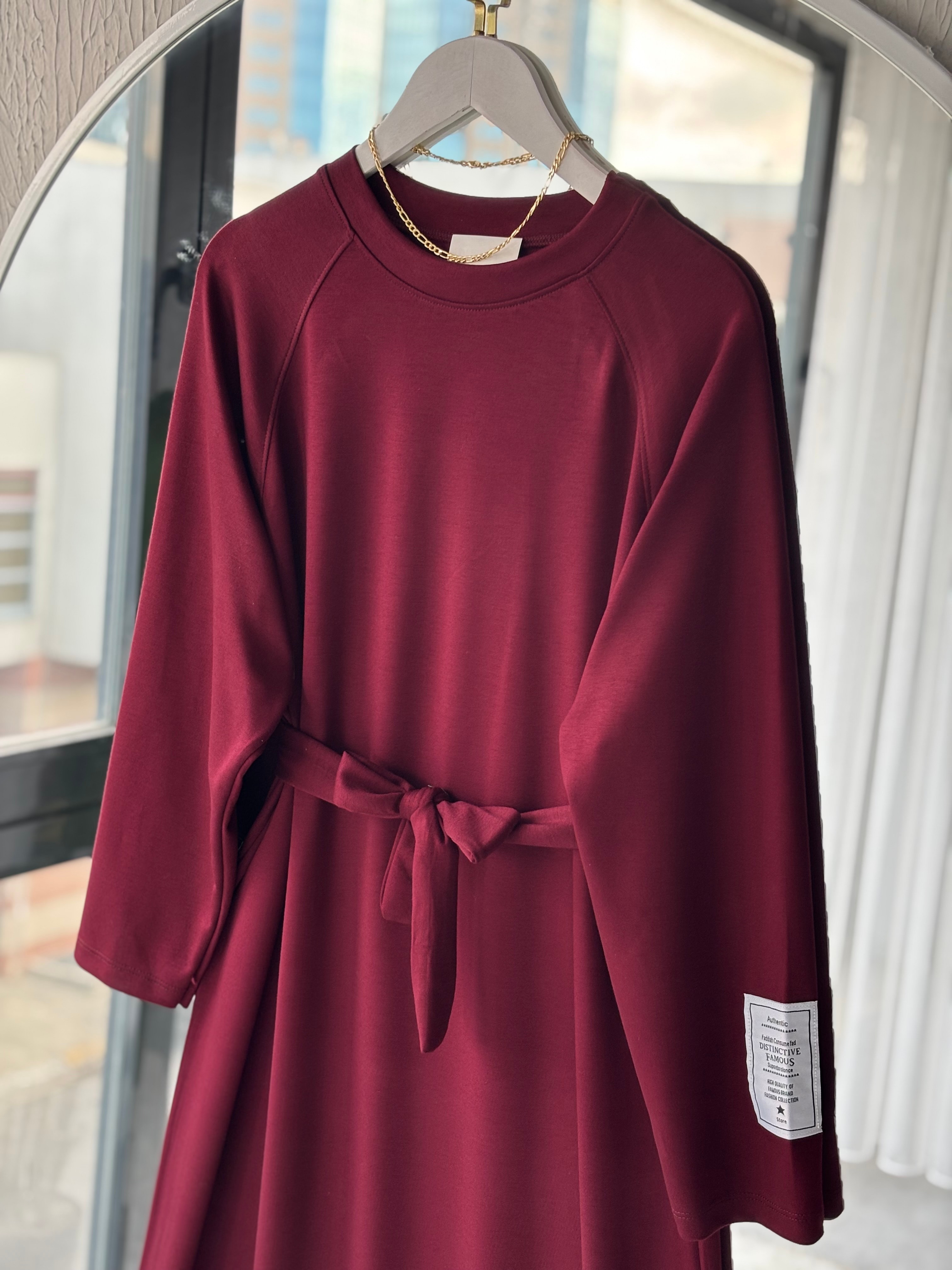 ETİKET DETAY OYS ELBİSE -BORDO