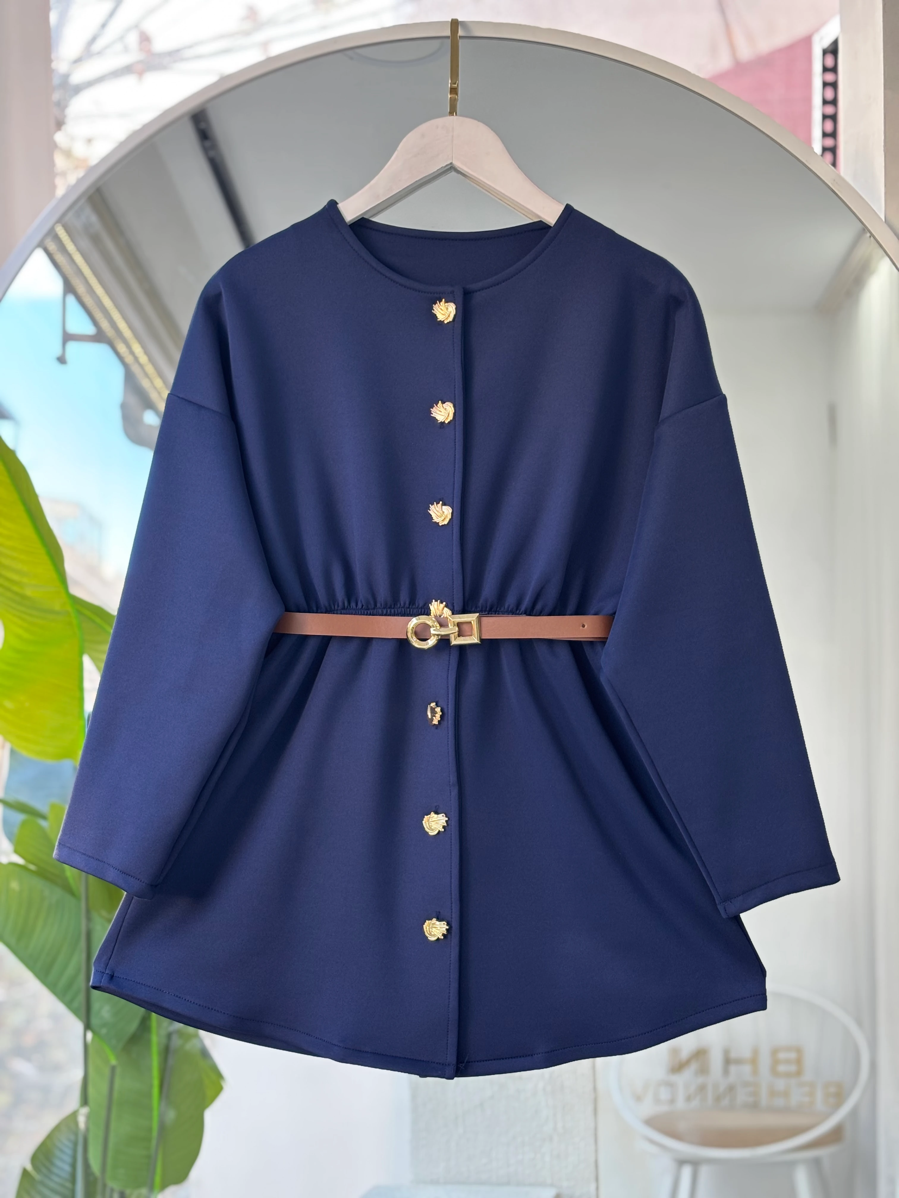 GOLD DÜĞMELİ KEMERLİ SCUBA CEKET LACİVERT