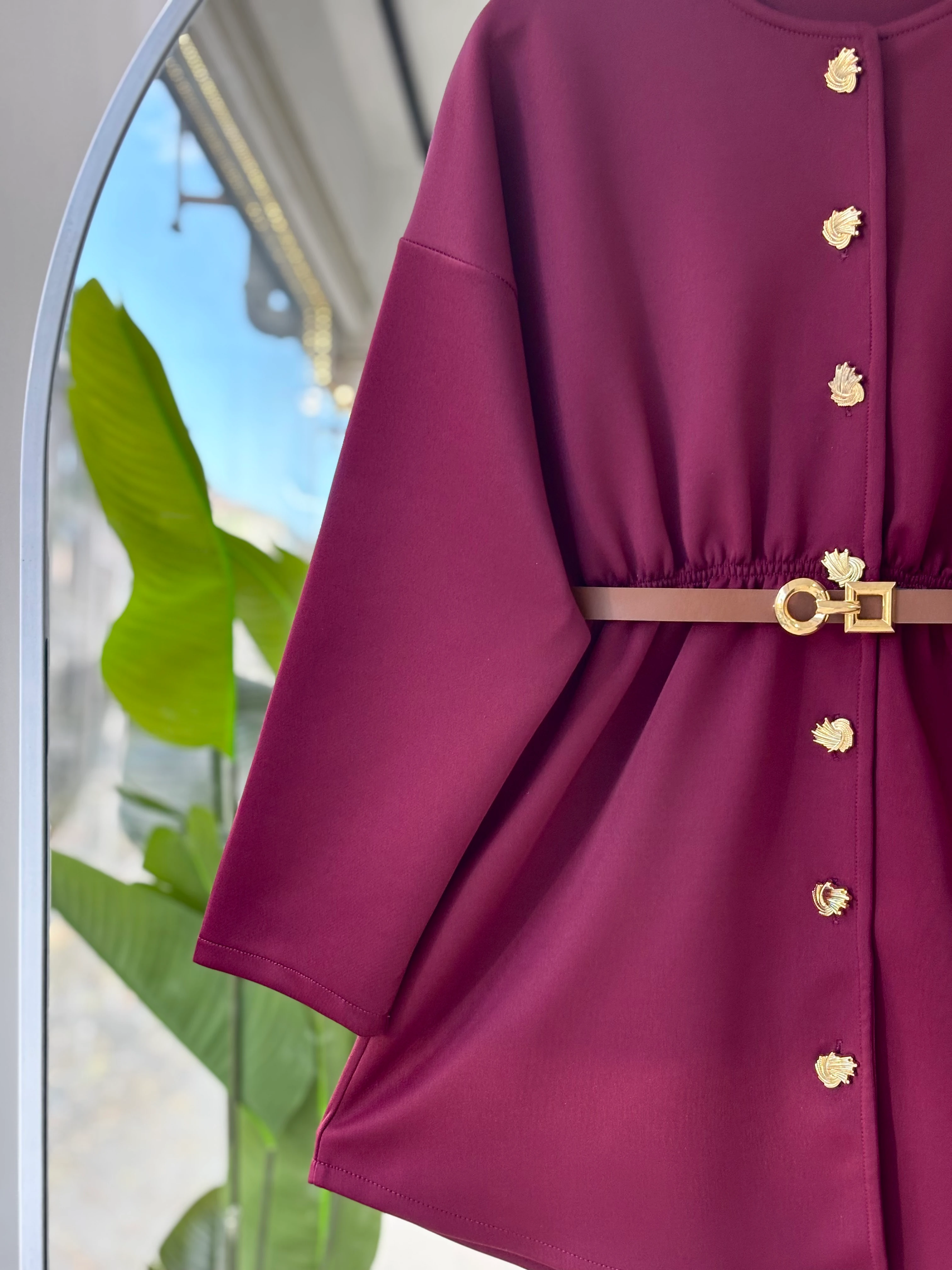 GOLD DÜĞMELİ KEMERLİ SCUBA CEKET BORDO 