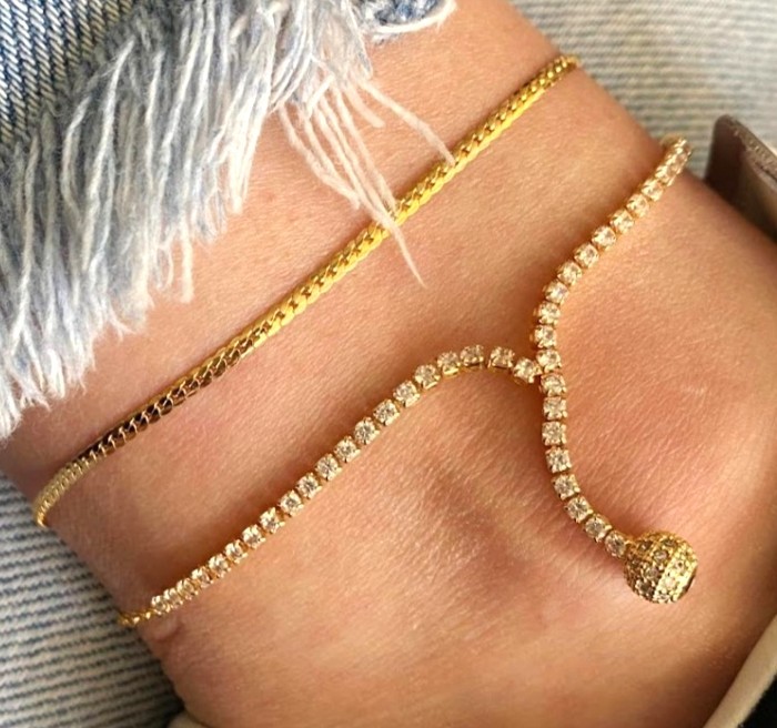 Premium Çiftli Taşlı Halhal (Gold)