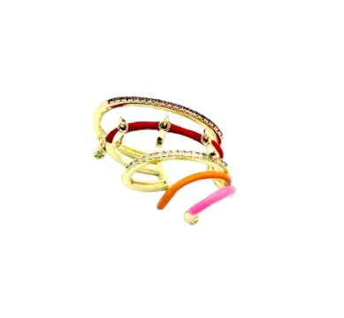 Mineli Renkli Çoklu Earcuff ( Kırmızı )