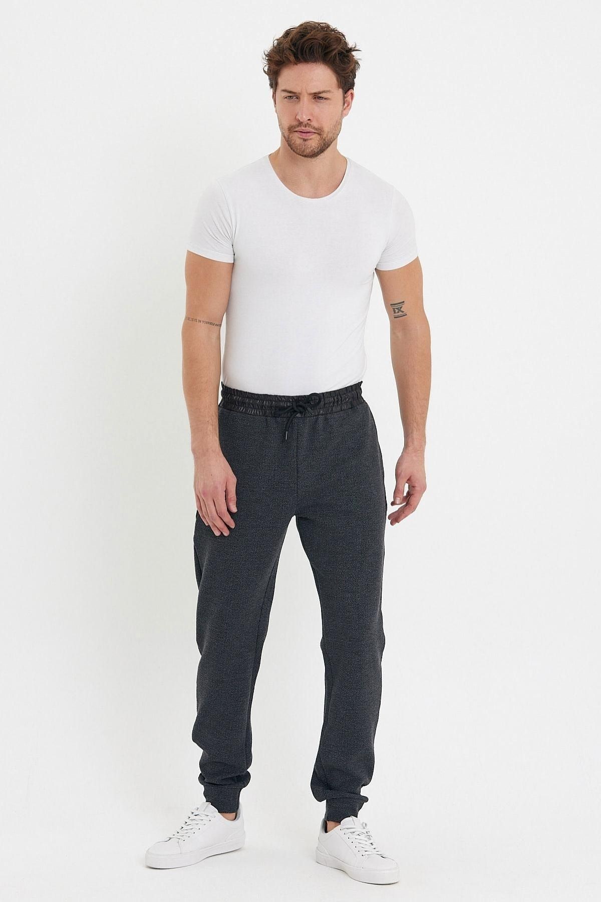 Erkek Bol Lastikli Jogger Basic Chino Siyah Pantolon - Antrasit
