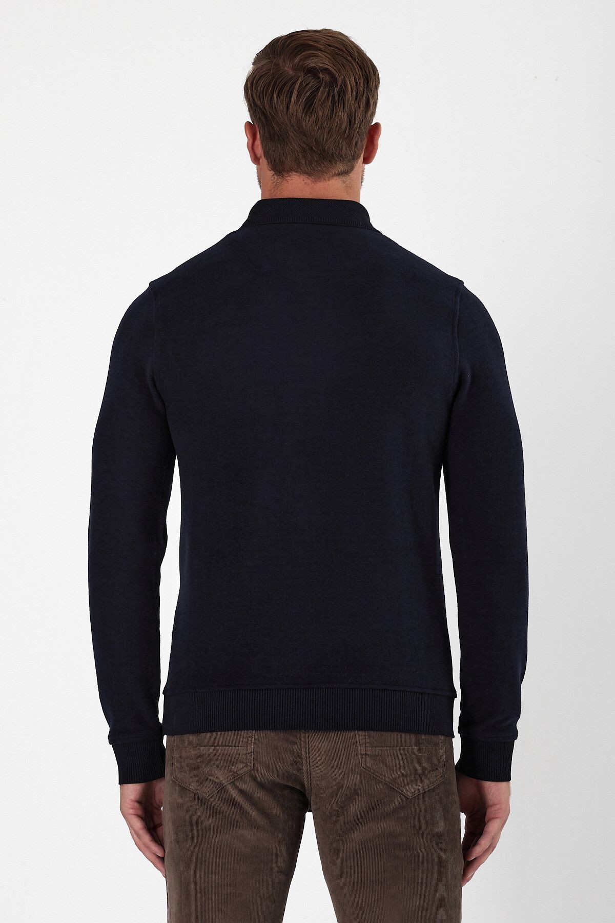 Erkek Uzun Bol Basic Polo Yaka Kışlık Vizon Sweatshirt