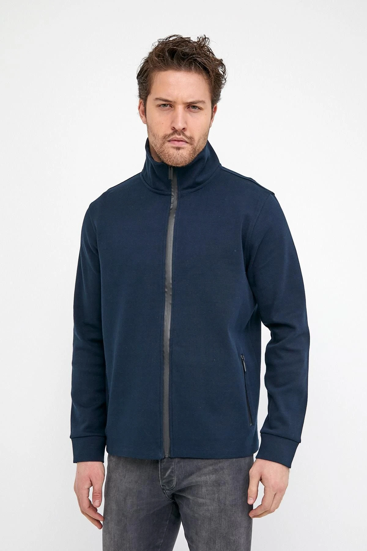 Erkek Comfort Boğazlı Fermuarlı Kışlık Lacivert Mont