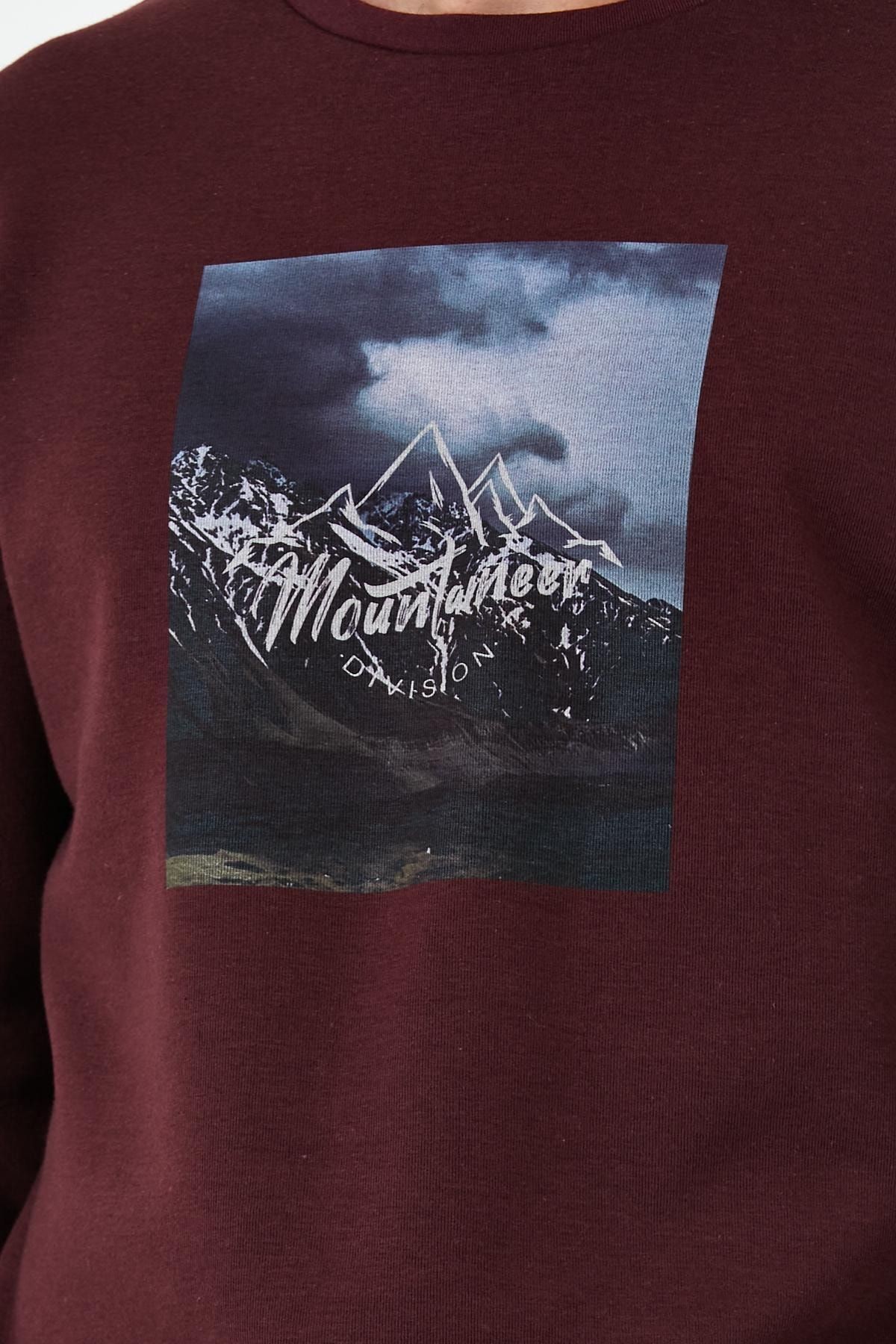 Erkek Kışlık Baskılı Bisiklet Yaka Lacivert Sweatshirt