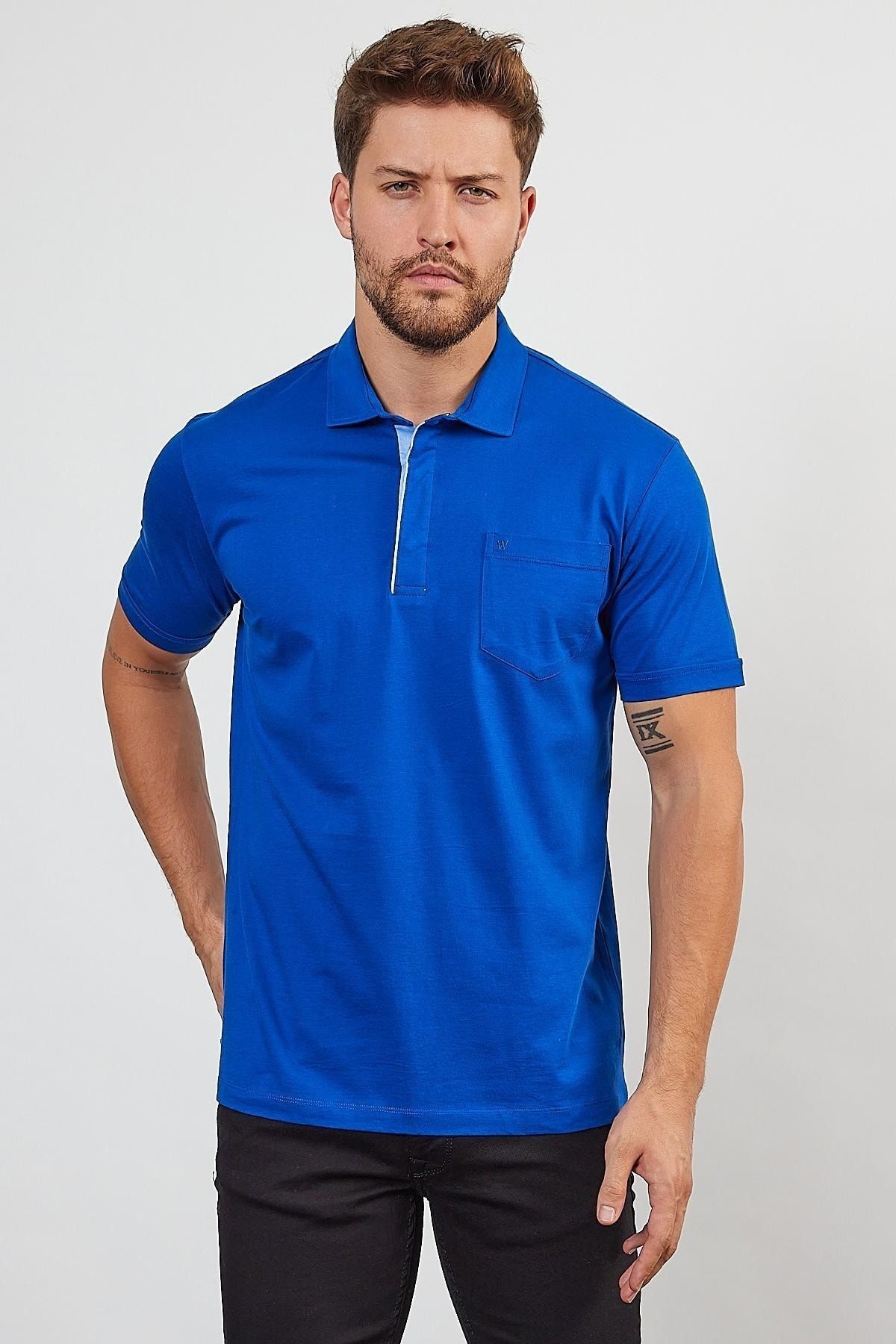 Erkek Basic Cepli Çıtçıtlı Dar Kahverengi Polo Yaka Tişört - Saks