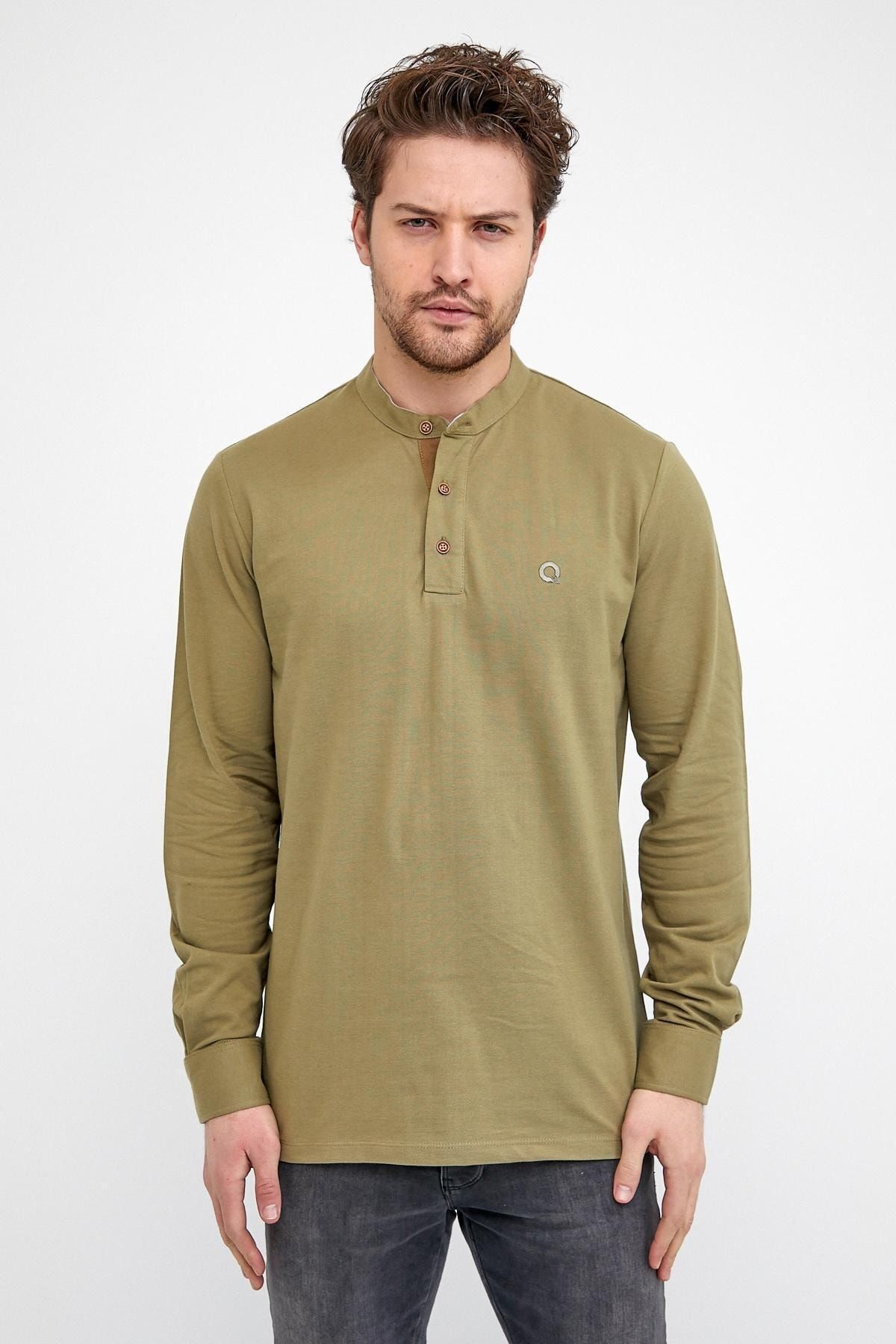 Erkek Hakim Yaka Pike Uzun Kol Sweatshirt Koyu Lacivert