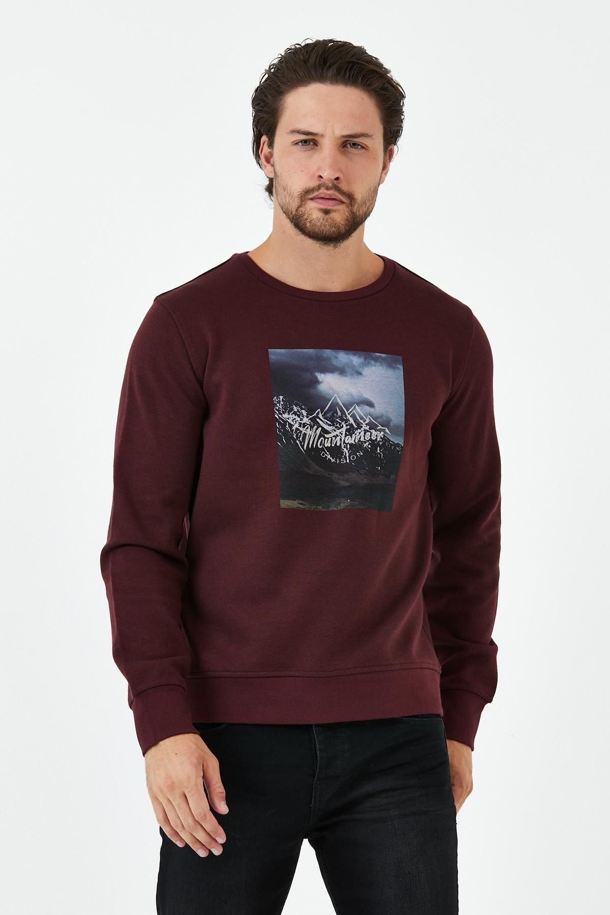 Erkek Kışlık Baskılı Bisiklet Yaka Lacivert Sweatshirt