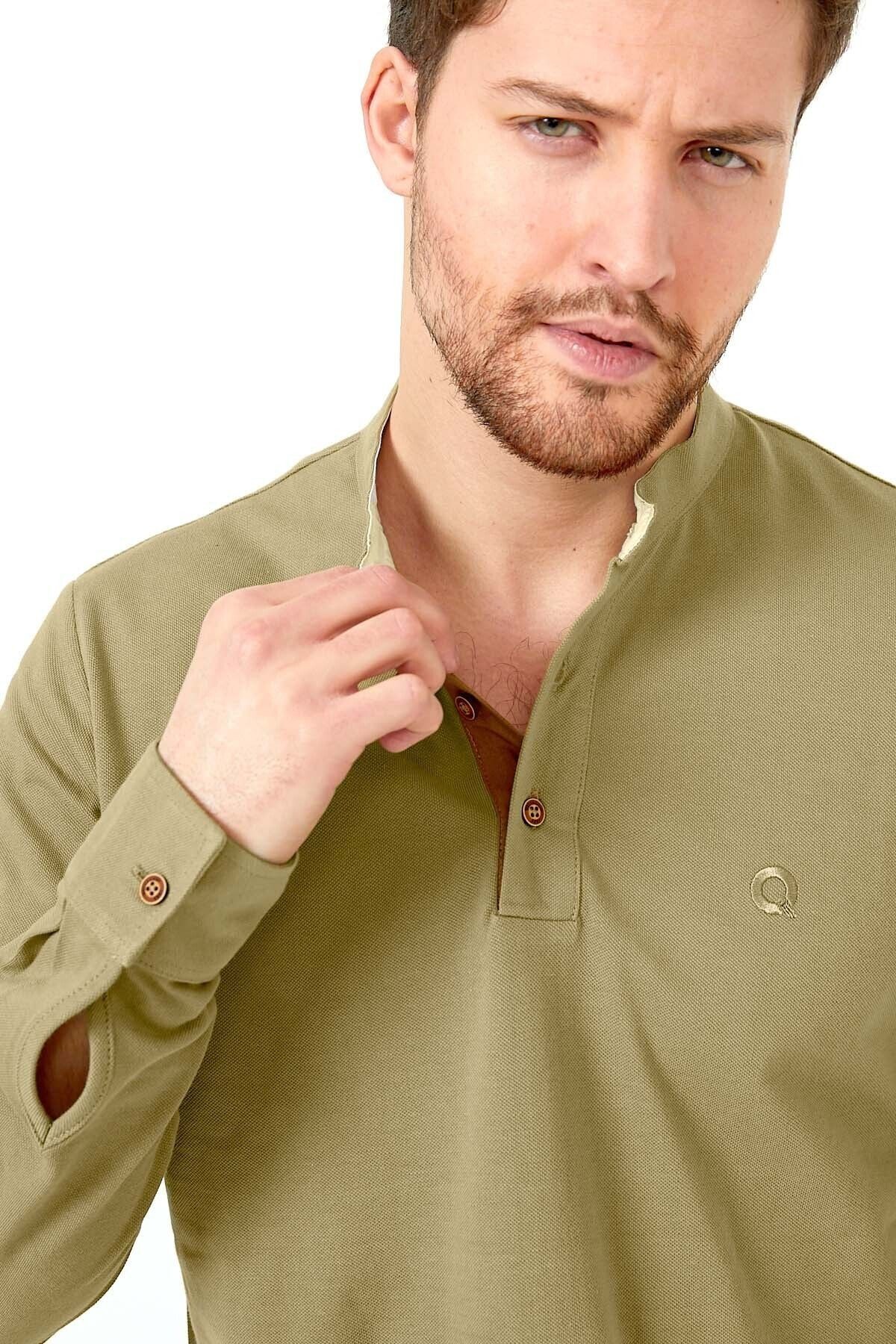 Erkek Hakim Yaka Pike Uzun Kol Sweatshirt Koyu Lacivert