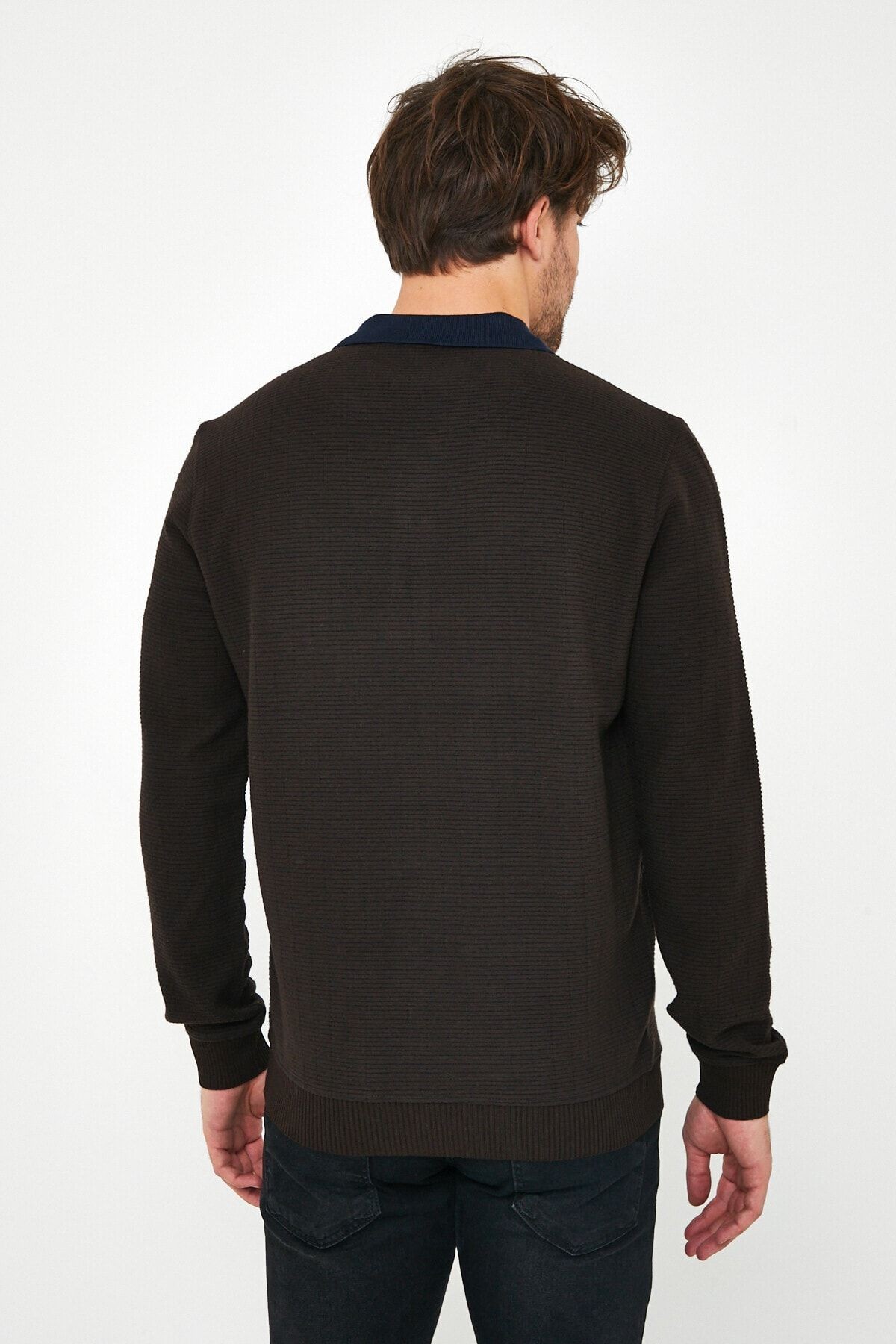 Erkek Polo Yaka Sweatshirt Gri