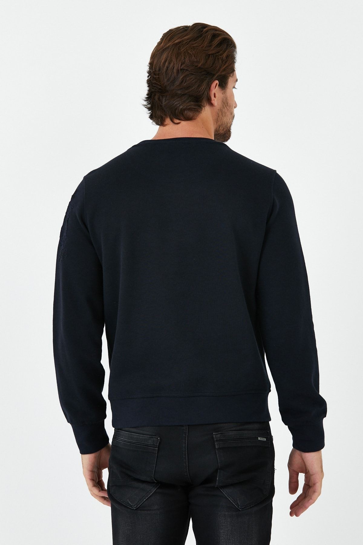 Erkek Uzun Bol Bisiklet Yaka Kışlık Siyah Sweatshirt