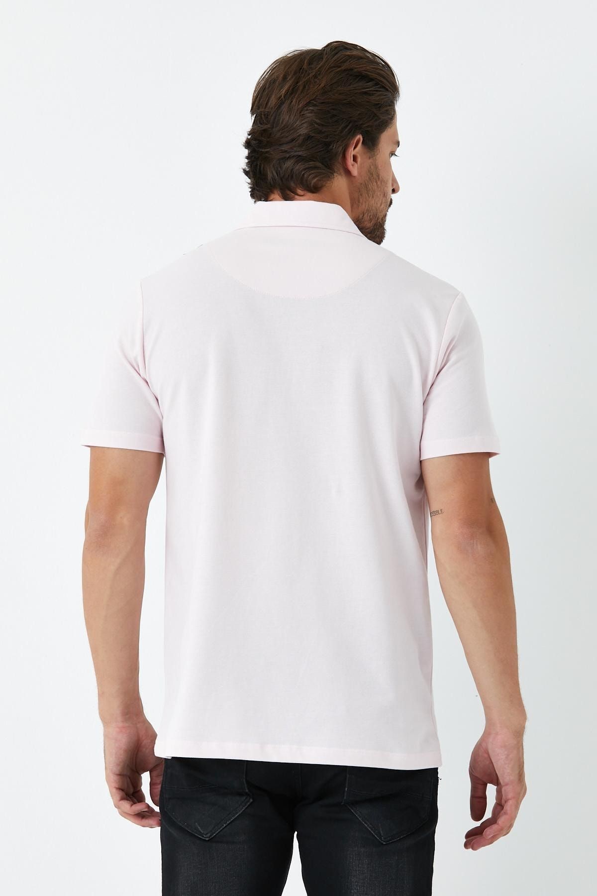 Erkek Basic Kısa Kol Pike Düz Pudra Polo Yaka Tişört