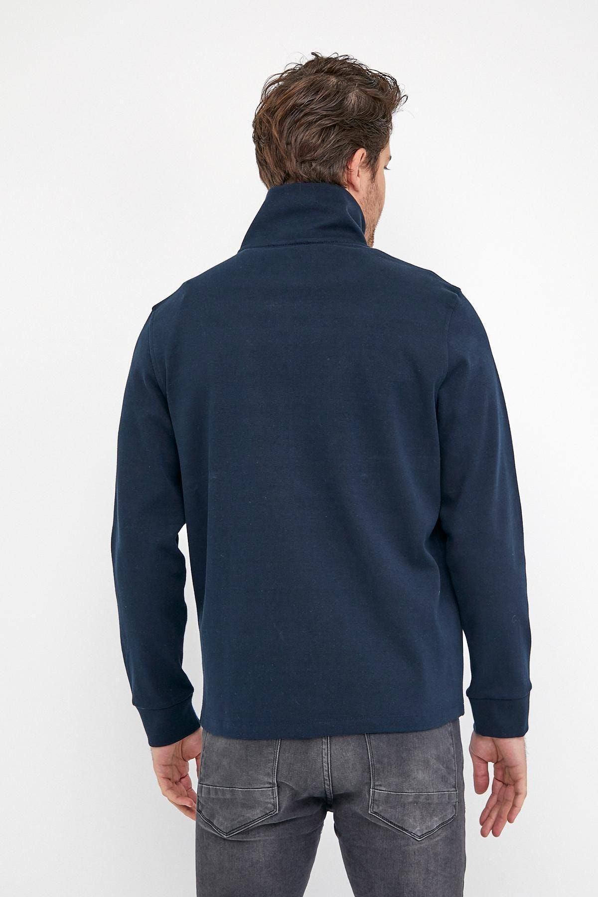 Erkek Comfort Boğazlı Fermuarlı Kışlık Lacivert Mont