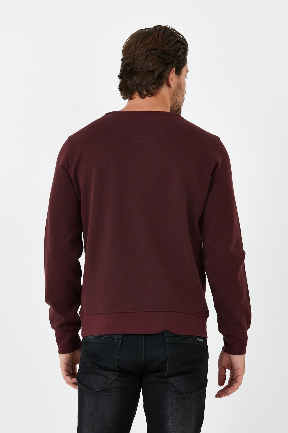 Erkek Kışlık Baskılı Bisiklet Yaka Lacivert Sweatshirt