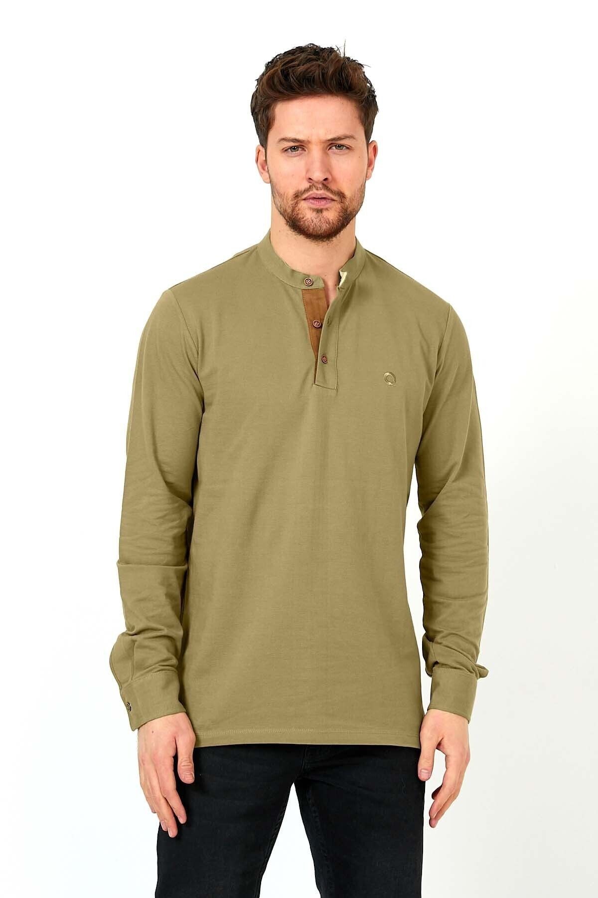Erkek Hakim Yaka Pike Uzun Kol Sweatshirt Koyu Lacivert