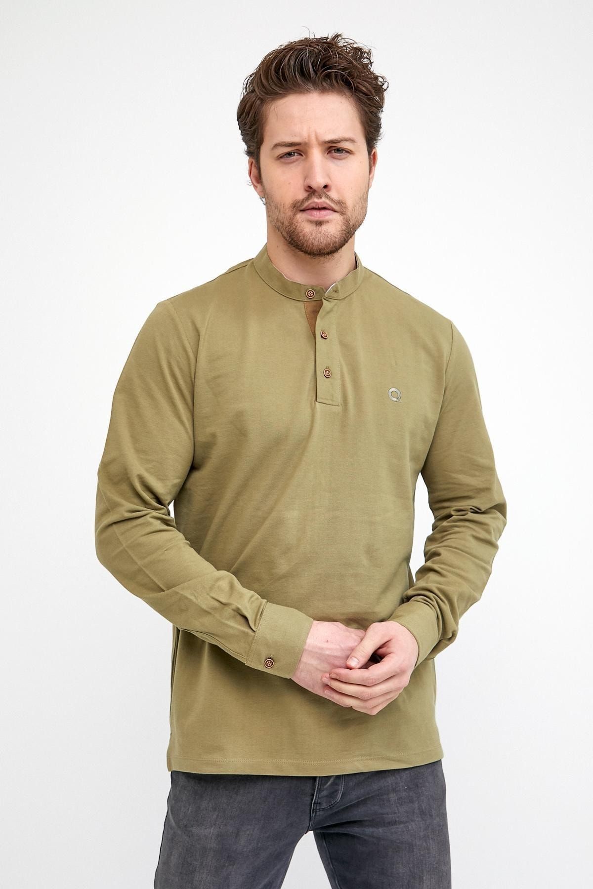 Erkek Hakim Yaka Pike Uzun Kol Sweatshirt Koyu Lacivert - Nefti