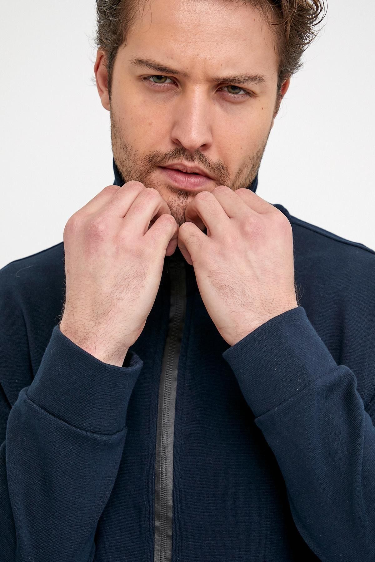 Erkek Comfort Boğazlı Fermuarlı Kışlık Lacivert Mont