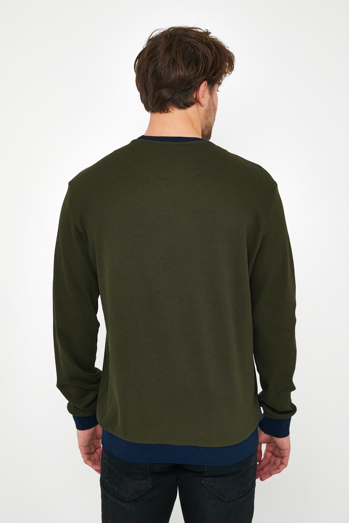 Erkek Kışlık Uzun Bisiklet Yaka Bol Haki Sweatshirt