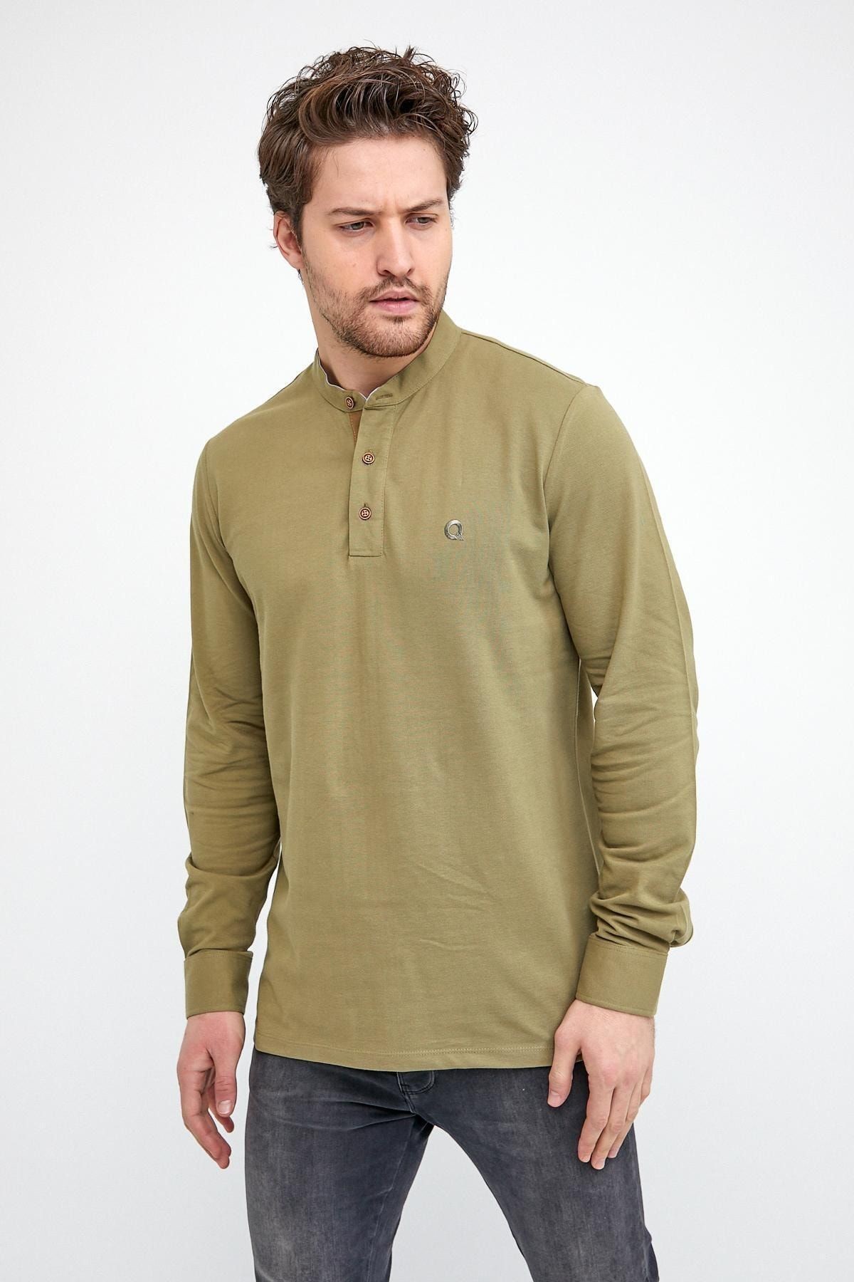 Erkek Hakim Yaka Pike Uzun Kol Sweatshirt Koyu Lacivert