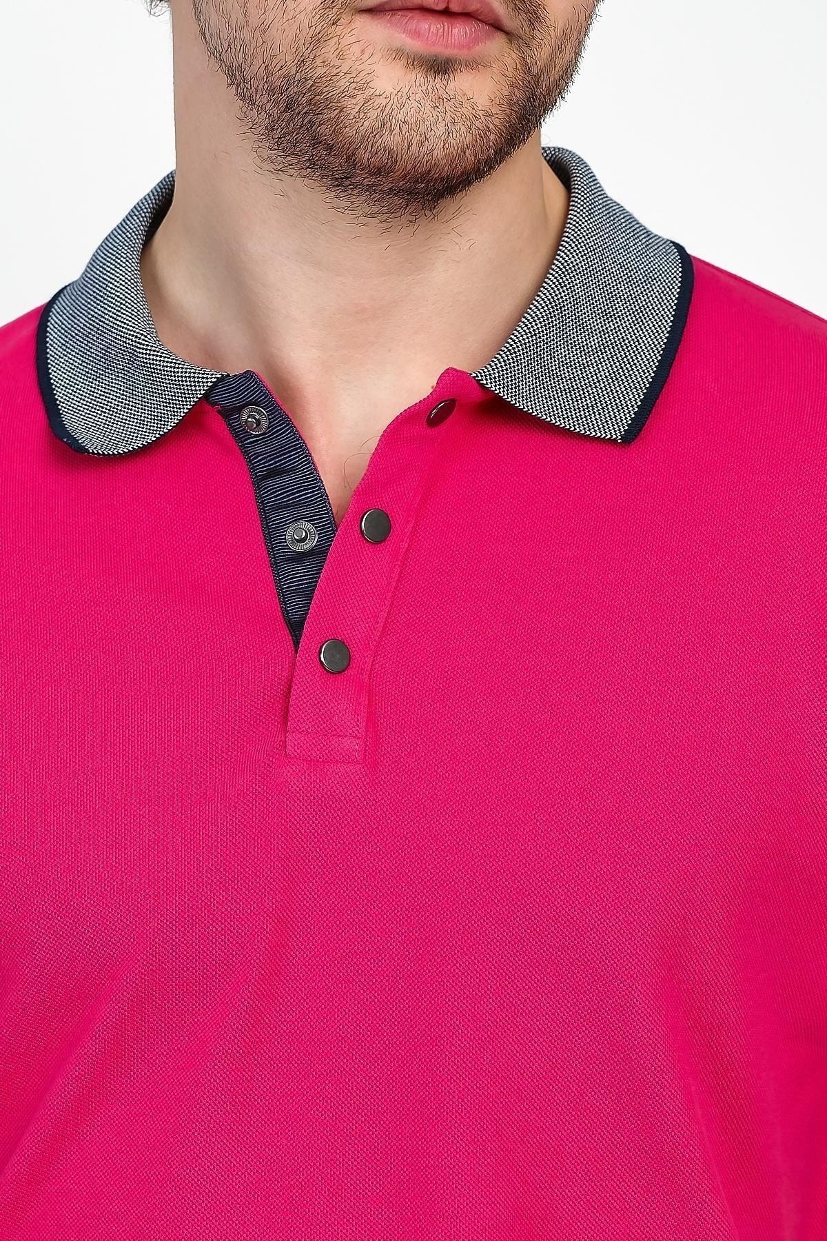 Erkek Basic Düz Kısa Kol Pudra Uzun Polo Yaka Tişört