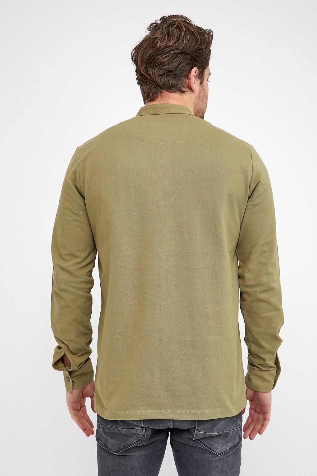 Erkek Hakim Yaka Pike Uzun Kol Sweatshirt Koyu Lacivert
