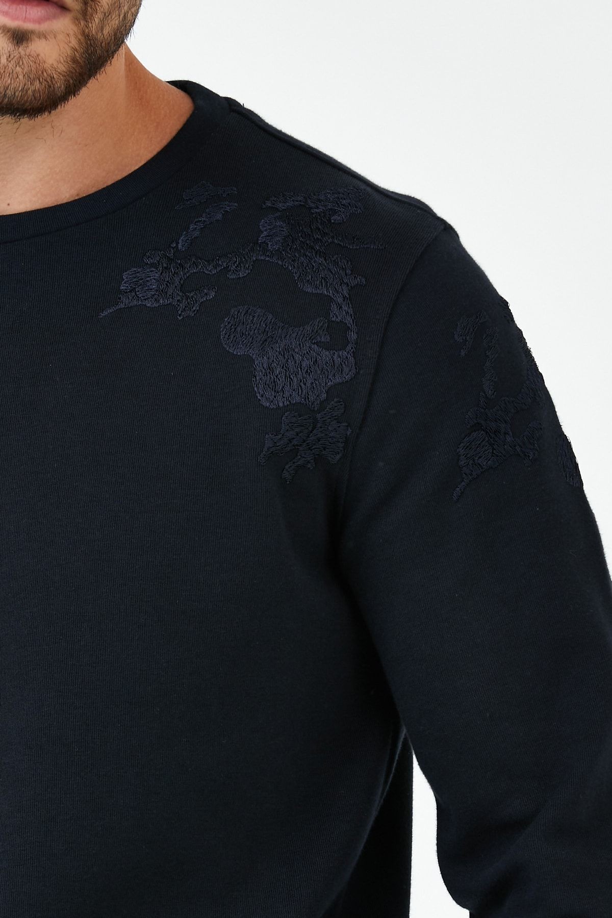Erkek Uzun Bol Bisiklet Yaka Kışlık Siyah Sweatshirt